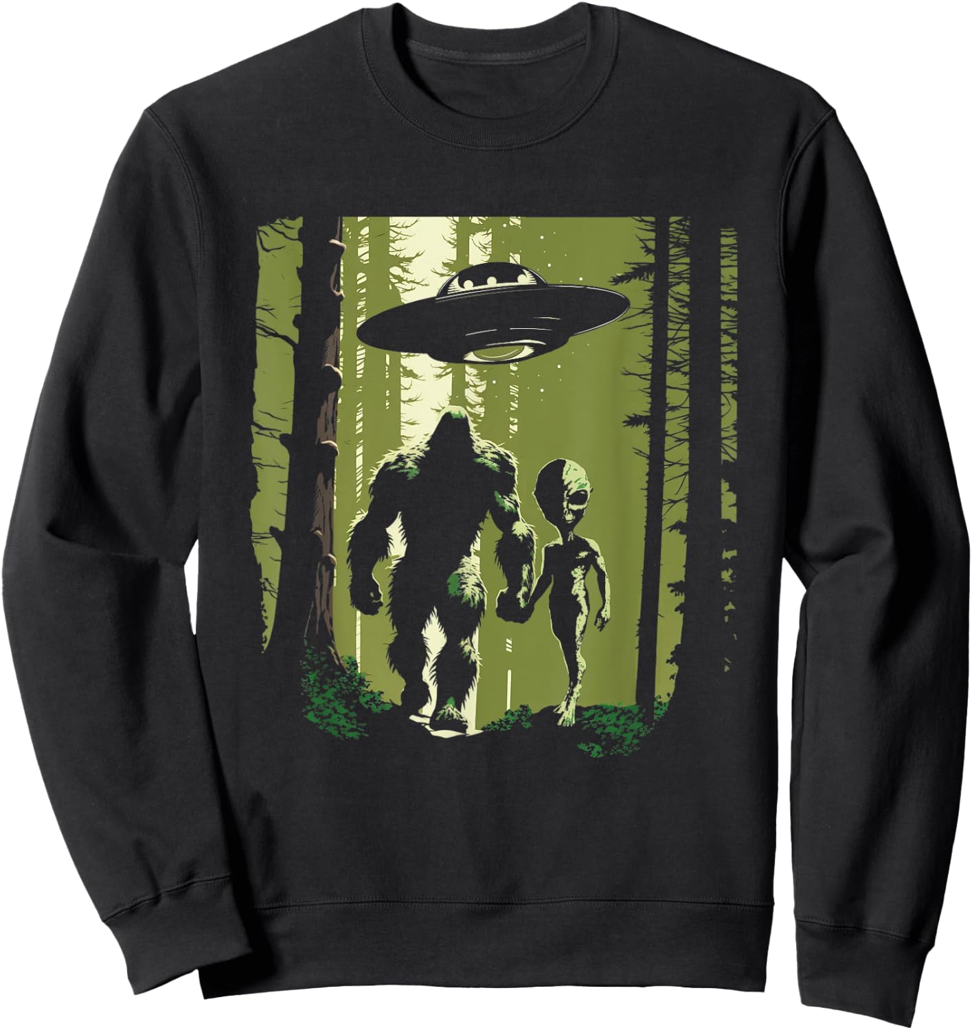 Alien And Bigfoot Forest Sweatshirt - Sweatshirt | Black