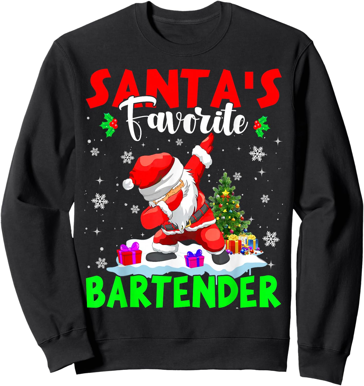 Santa's Favorite Bartender Funny Christmas Bartender Gifts Sweatshirt - Sweatshirt | Black