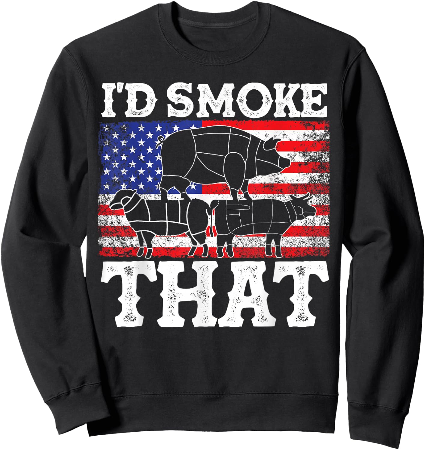 Funny Barbecue Id Smoke That Patriotic Grillmaster US BBQ Sweatshirt - Sweatshirt | Black