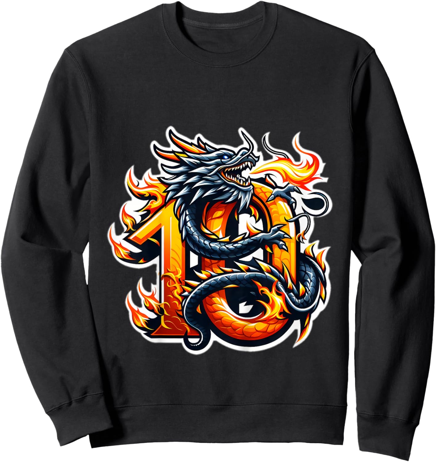 Turning 10 Years Old Dragon Birthday Party 10th Boy, Girl Sweatshirt - Sweatshirt | Black