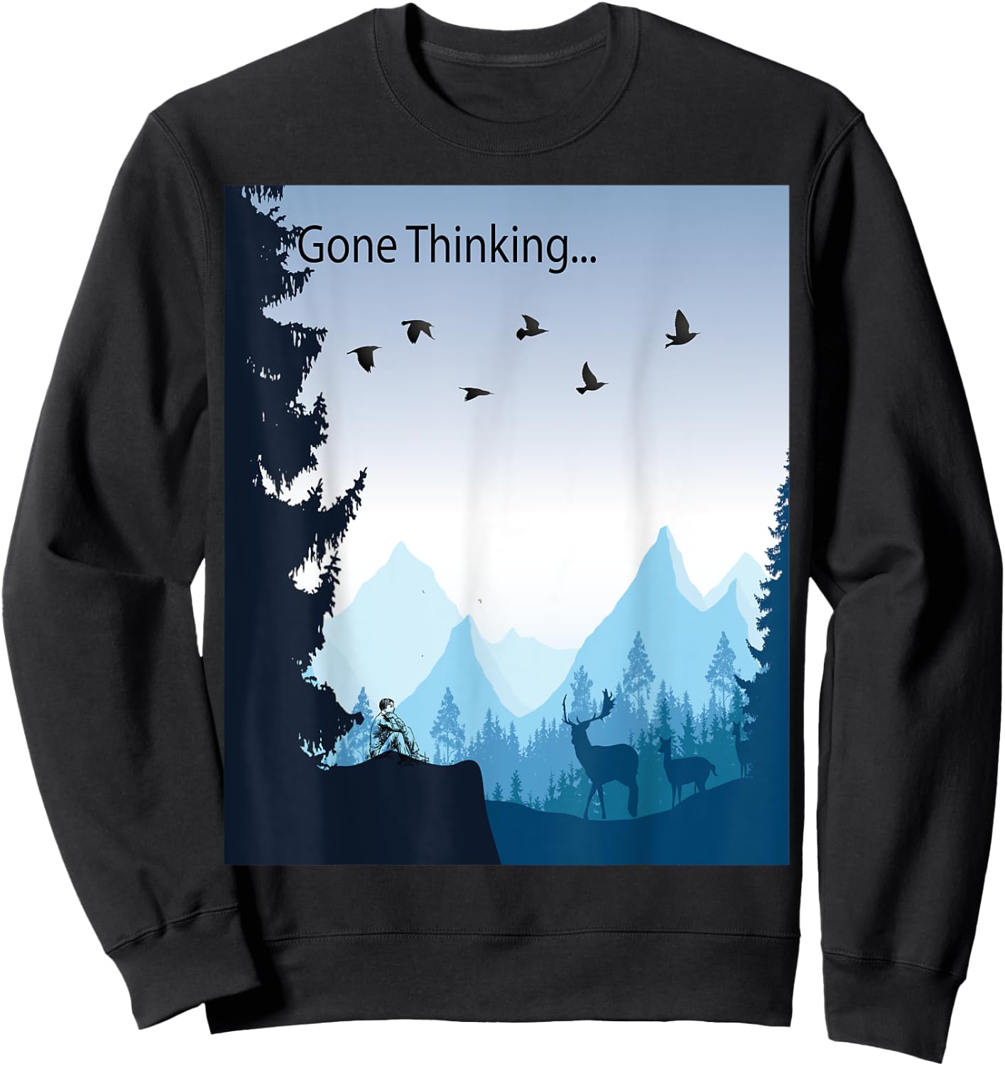 Gone Thinking... nature scene with deer Sweatshirt - Sweatshirt | Black