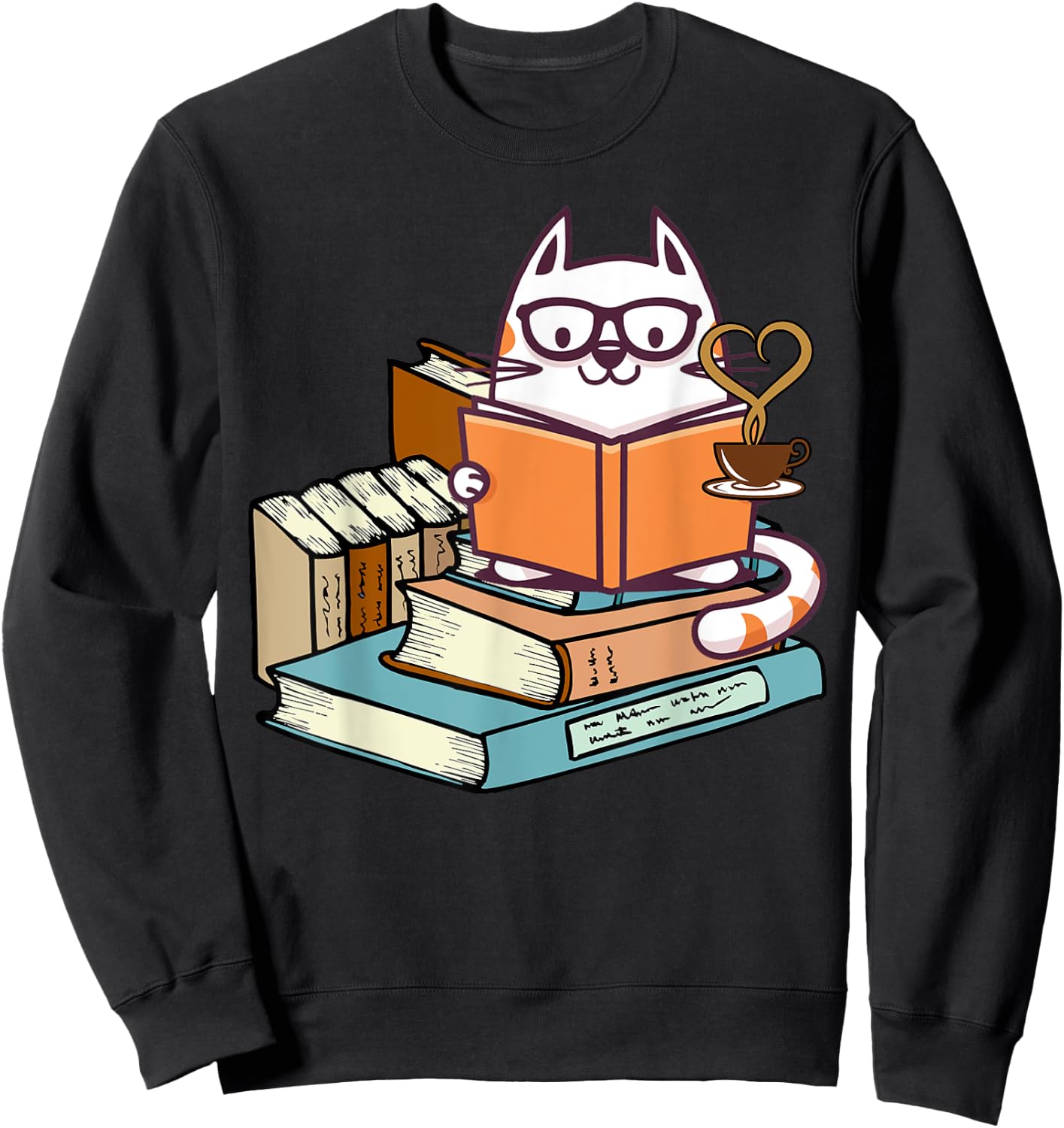 Kittens Cats Tea And Read Books Cat Lover Reading Gifts Girl Sweatshirt - Sweatshirt | Black