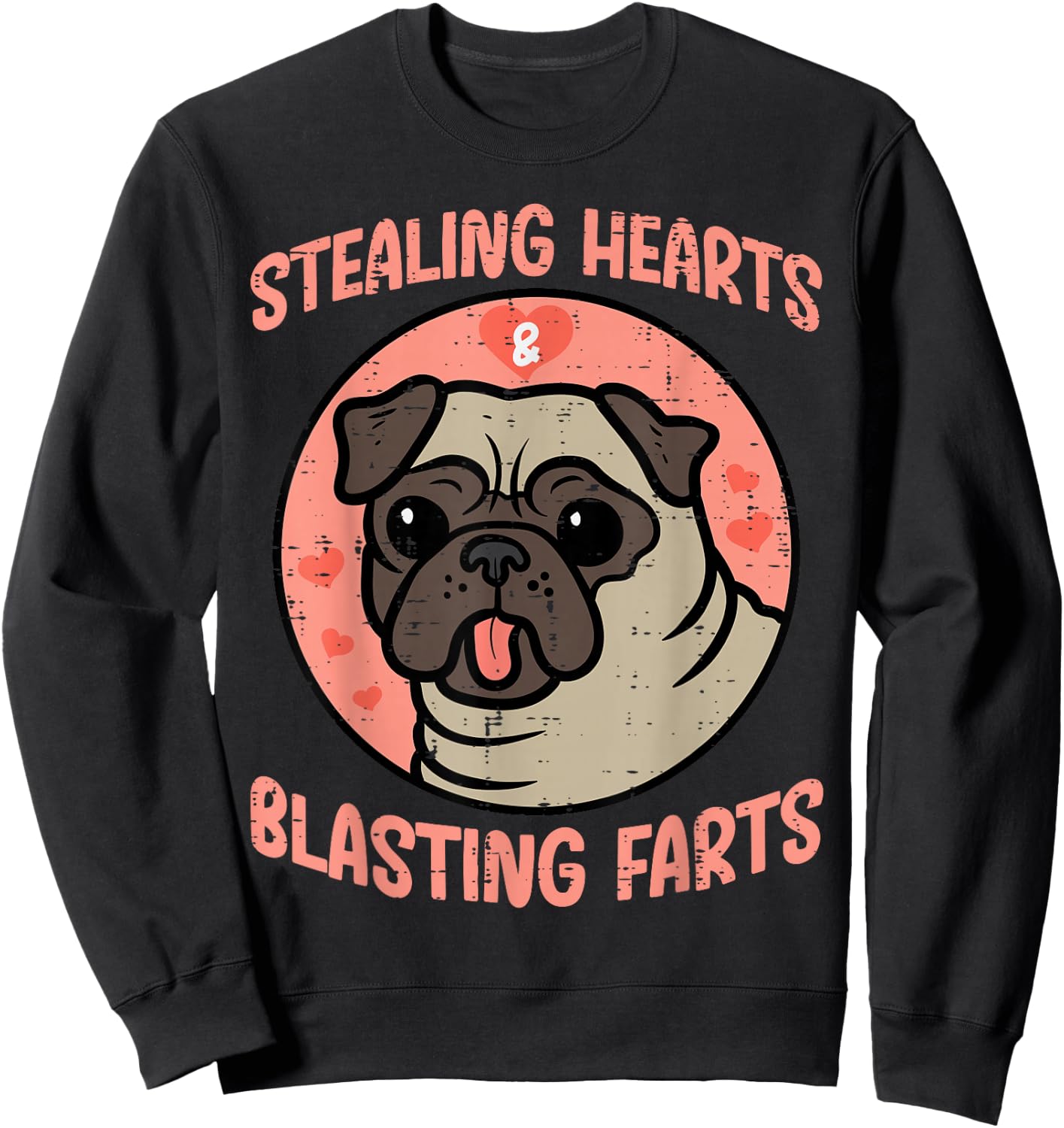 Valentines Day Pug Stealing Hearts Farts Dog Men Women Kids Sweatshirt - Sweatshirt | Black