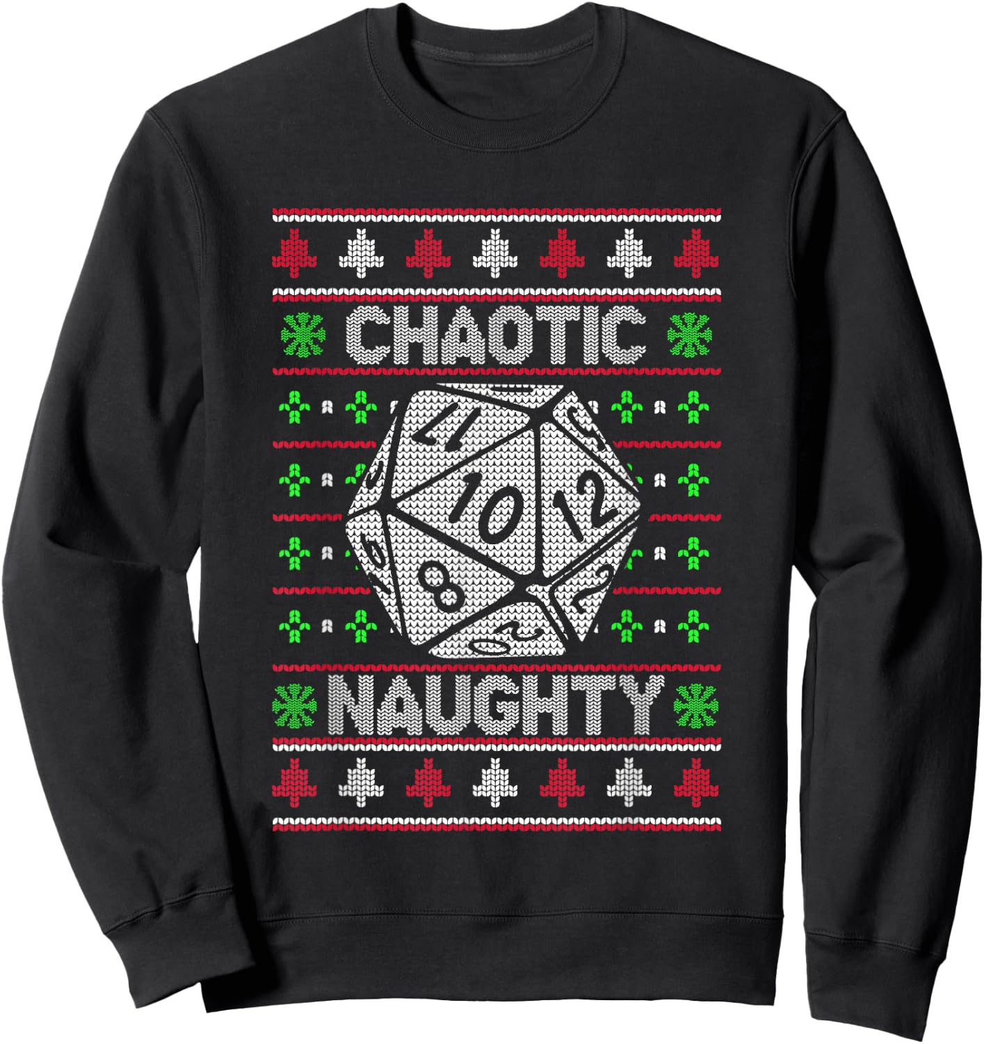 Santa Chaotic Naughty Christmas D20 Ugly Tabletop Sweater Sweatshirt - Sweatshirt | Black