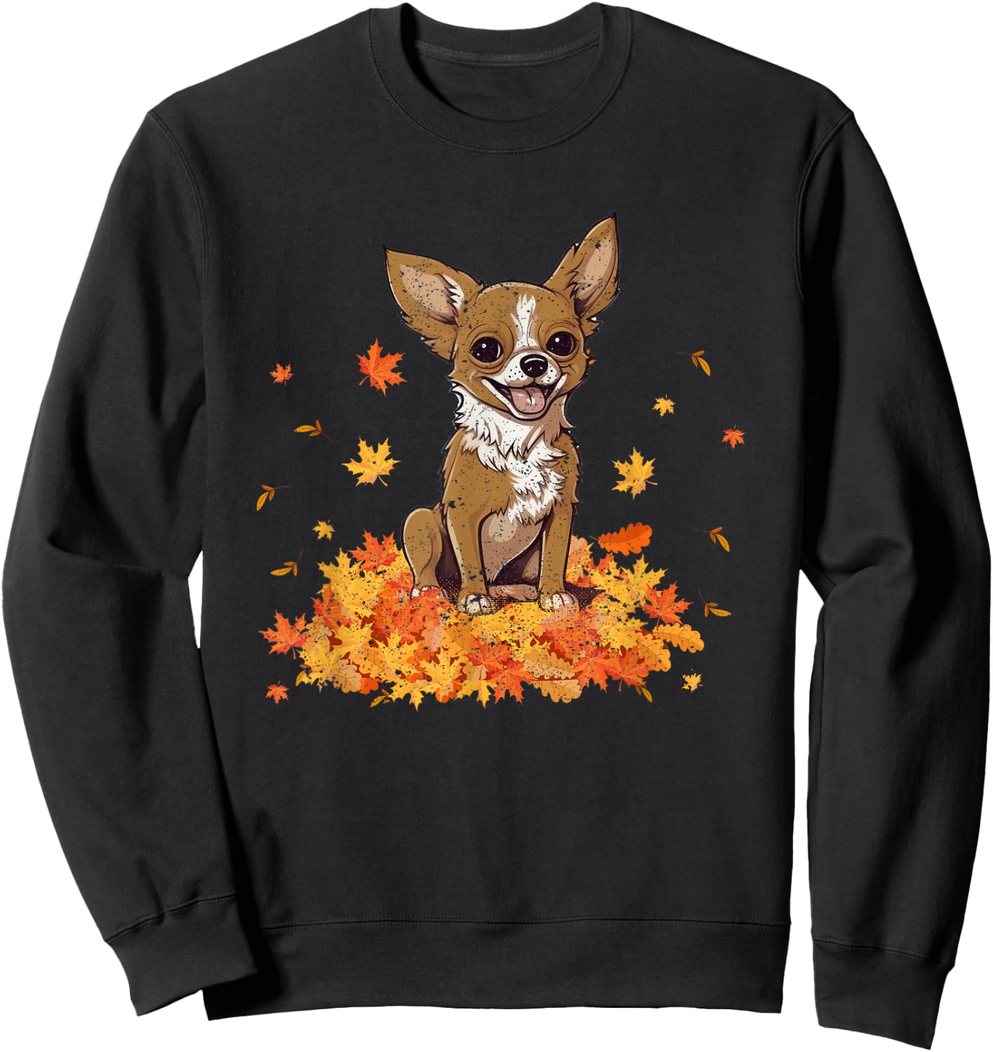 Chihuahua Hello Autumn Dog Lover Fall Leaves Thankgiving Sweatshirt - Sweatshirt | Black