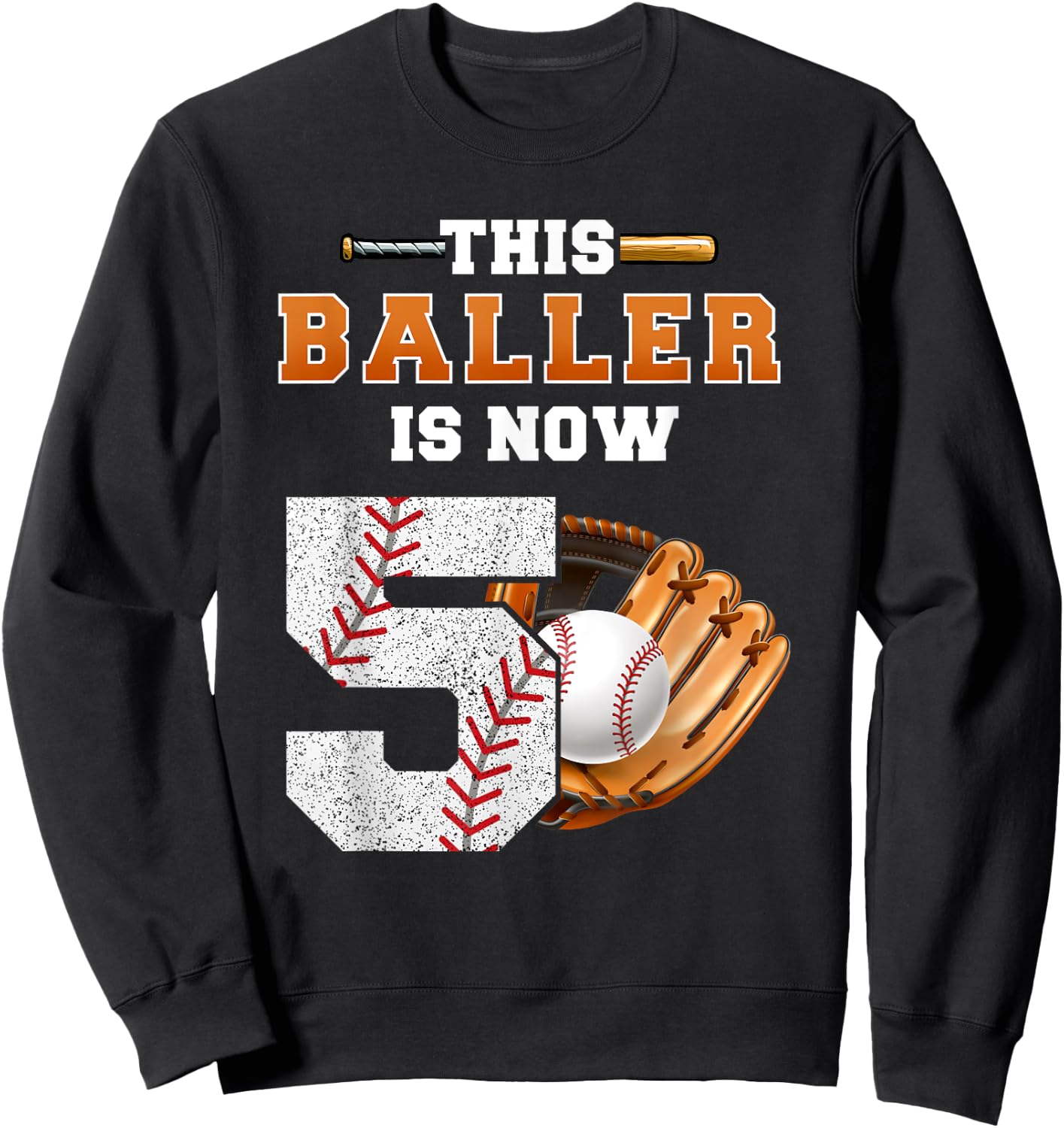 This Baller is Now 5 Kids Baseball Player 5th Birthday Boy Sweatshirt - Sweatshirt | Black