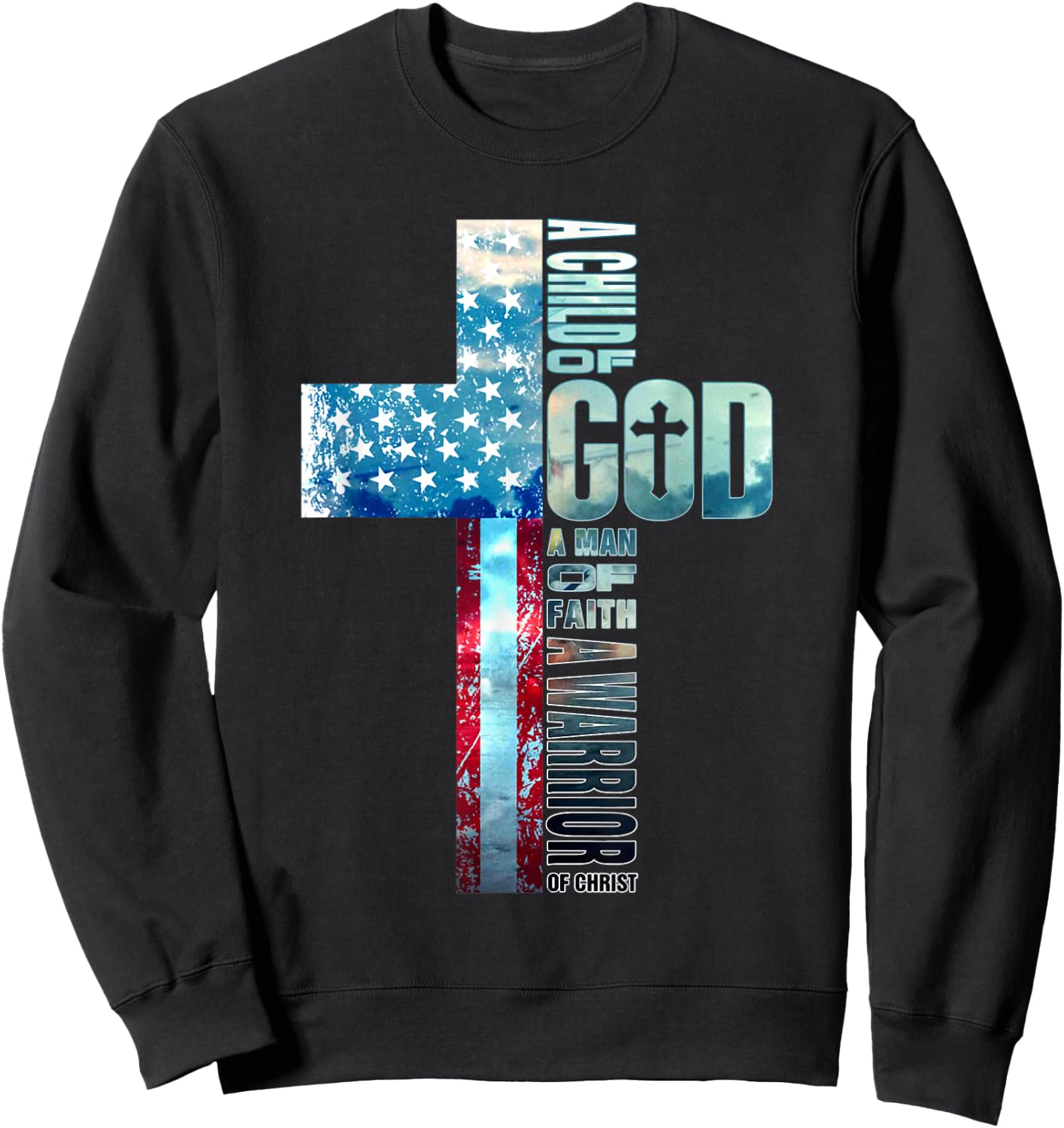 Faith Over Fears Cool Christian Cross American USA Flag Gym Women Men Sweatshirt - Sweatshirt | Black