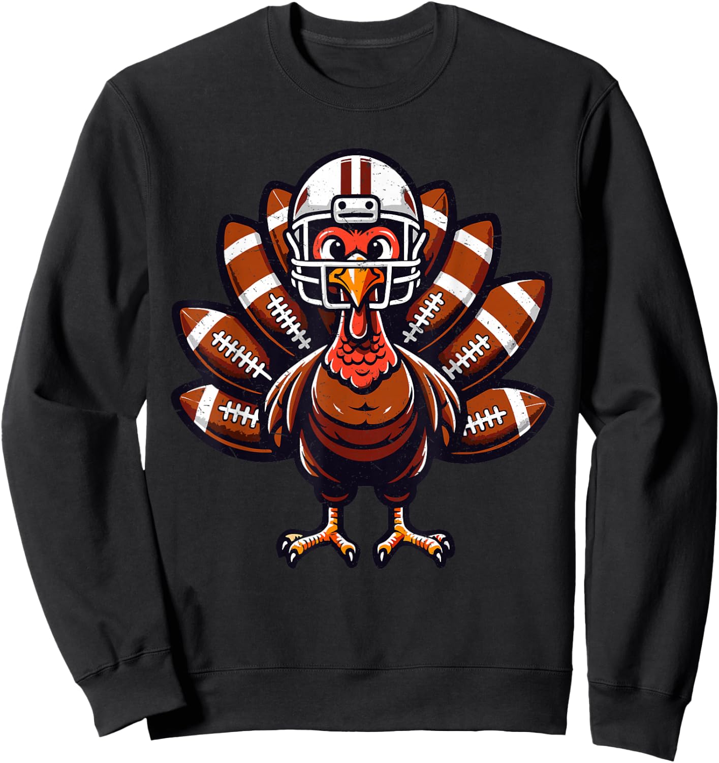 Baby Turkey Football Player Toddler Boys Kids Thanksgiving Sweatshirt - Sweatshirt | Black