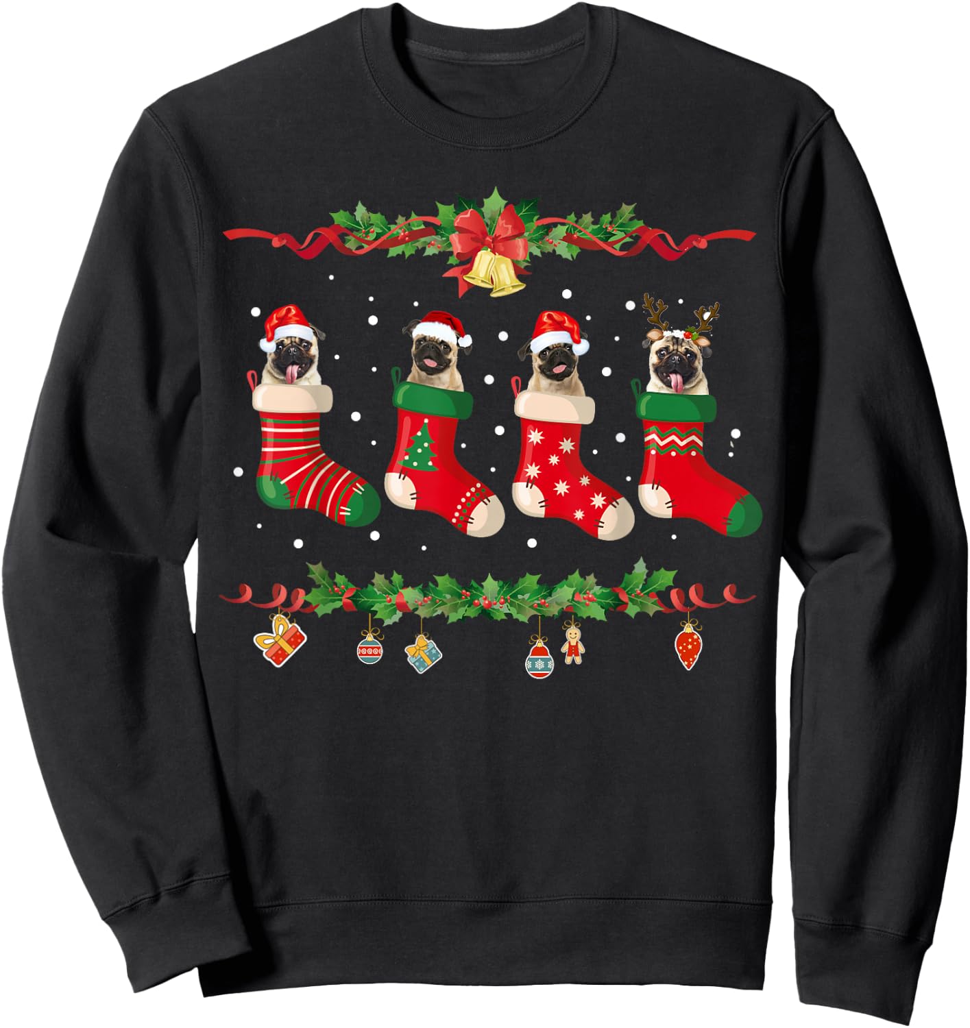 Pug Christmas Shirt Stocking Dog Xmas Sweater Sweatshirt - Sweatshirt | Black