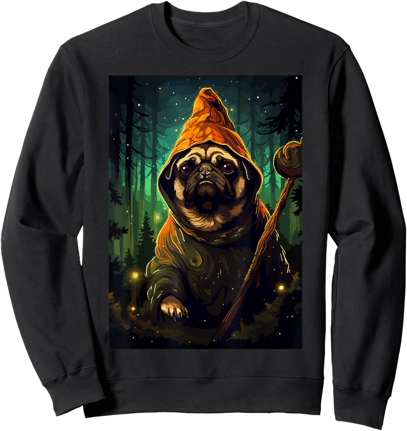 Funny Pug Wizard Retro Pixel Art Cute Dog Women Kids Sweatshirt - Sweatshirt | Black