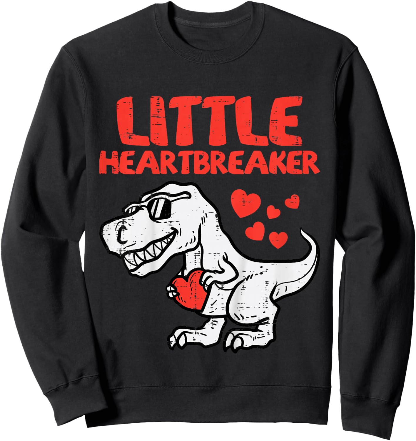 Kids Valentines Day Dino Little Heartbreaker Boys Kids Toddler Sweatshirt - Sweatshirt | Black