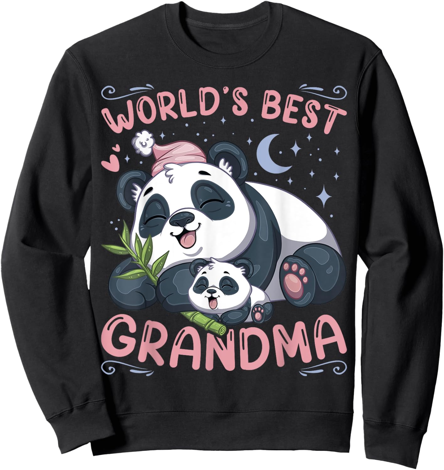 Conreo World's Best Grandma Panda Grandmother & Cub Pajama Top Black Women's Small Modern Sleepwear Cartoon Panda Sweatshirt - Sweatshirt | Black