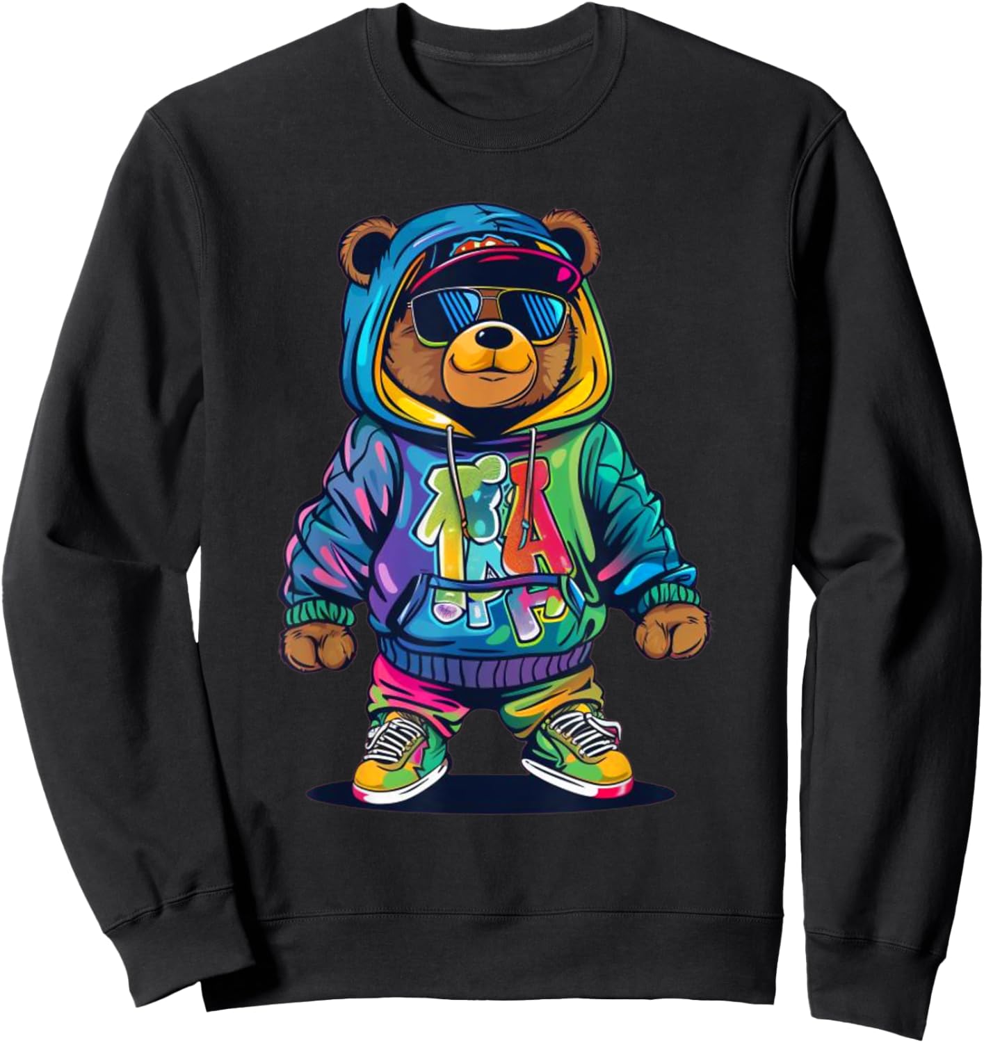 Hip-Hop Teddy-Bear Colorful TeddyBear With Graphic Sweatshirt - Sweatshirt | Black
