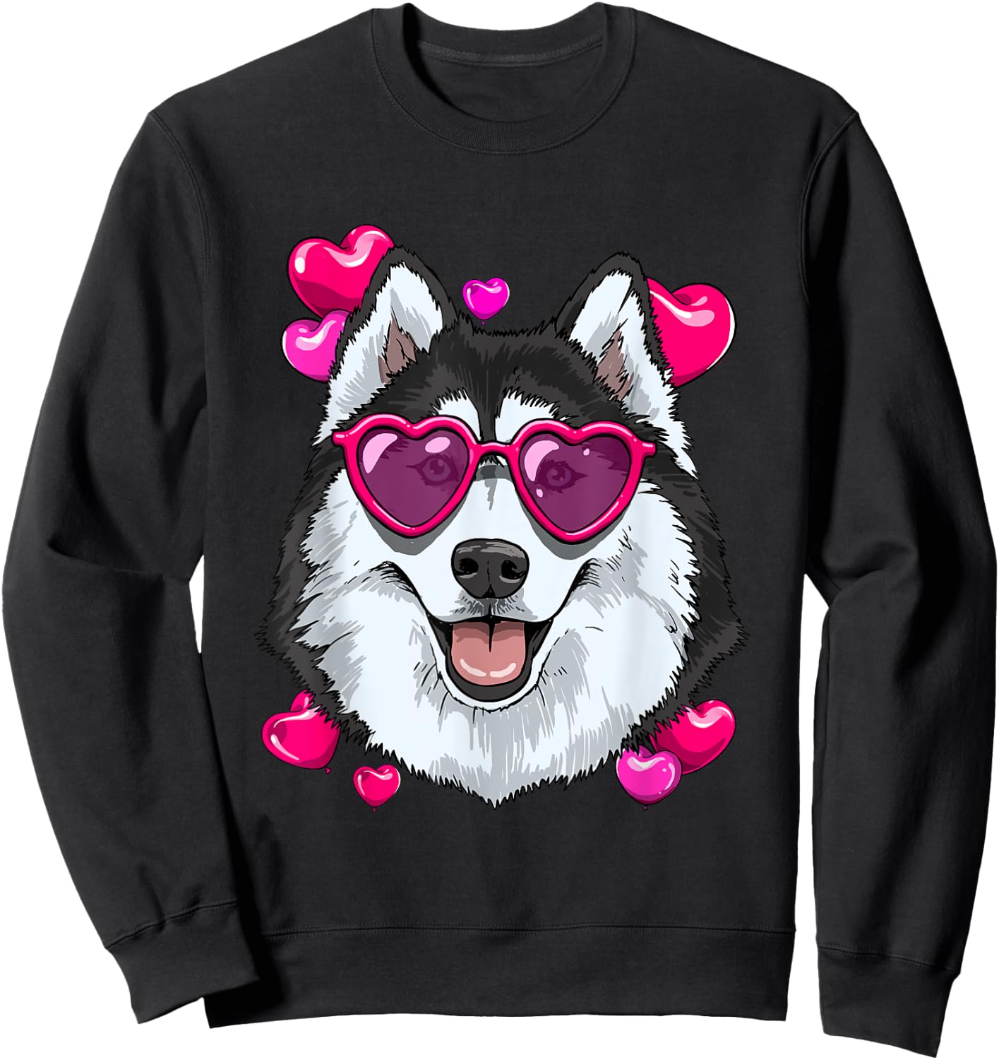 Valentines Siberian Husky Shirt Dog Face Heart Husky Lover Sweatshirt - Sweatshirt | Black