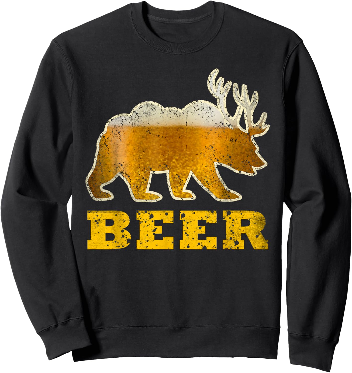 Vintage Bear Deer Funny Retro Drinking Beer Sweatshirt - Sweatshirt | Black