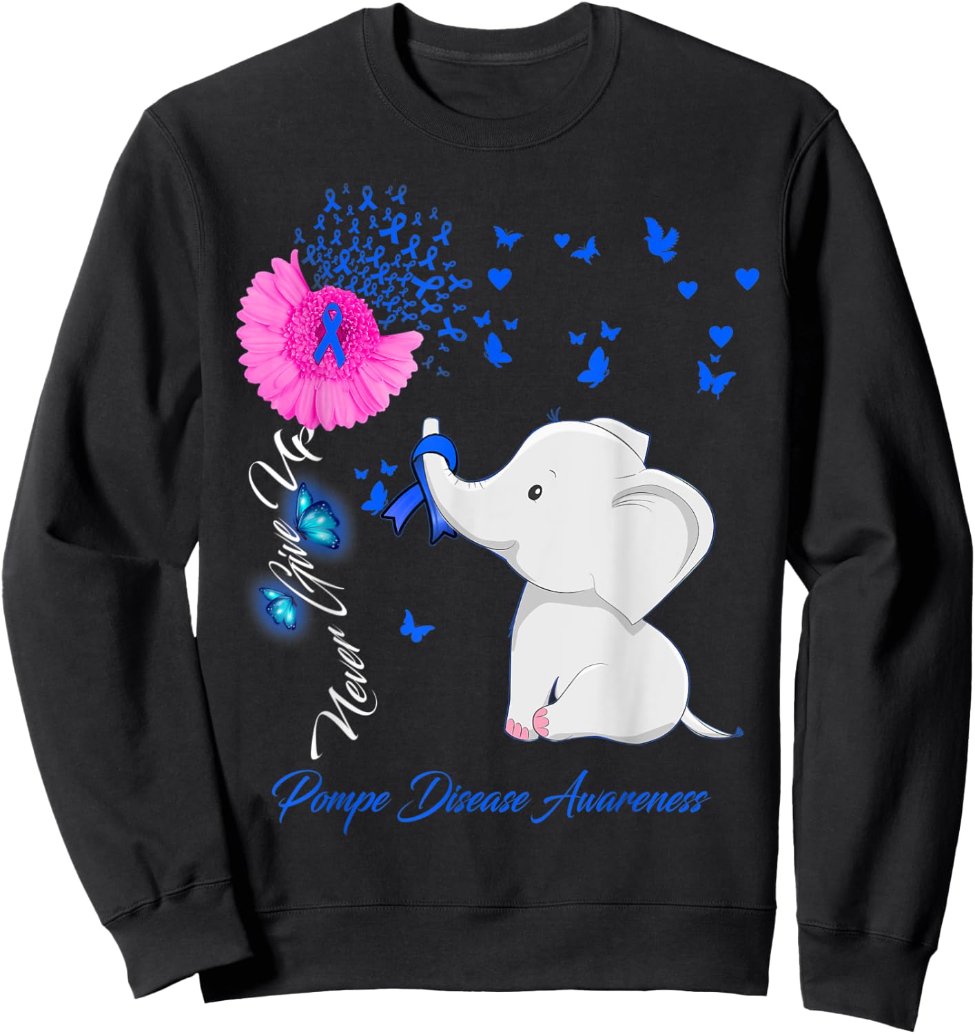 Elephant Pompe Disease Awareness - Pompe Disease Ribbon Sweatshirt - Sweatshirt | Black
