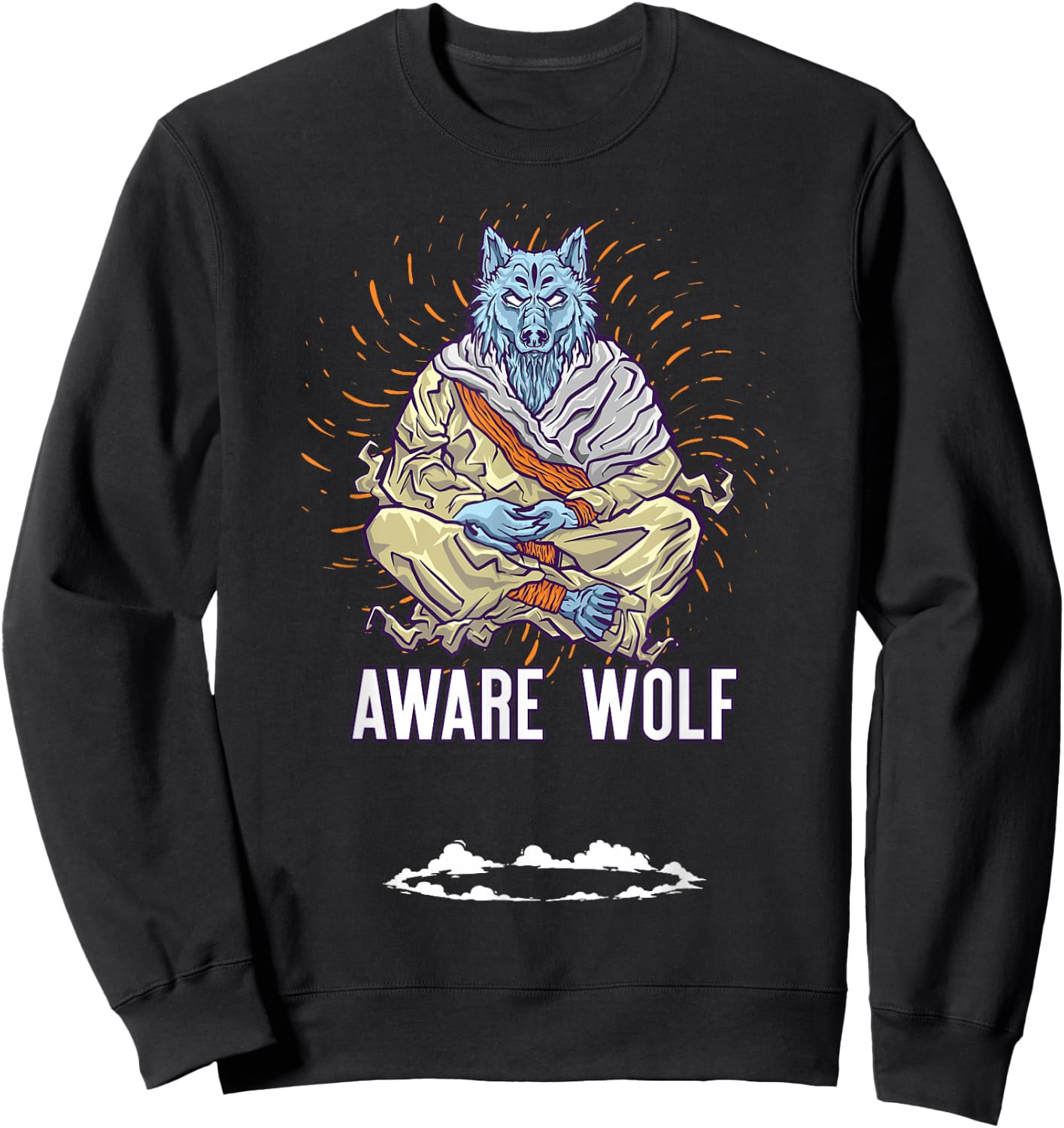AWARE WOLF Funny Meditation Wolves Meditate Word Game Sweatshirt - Sweatshirt | Black