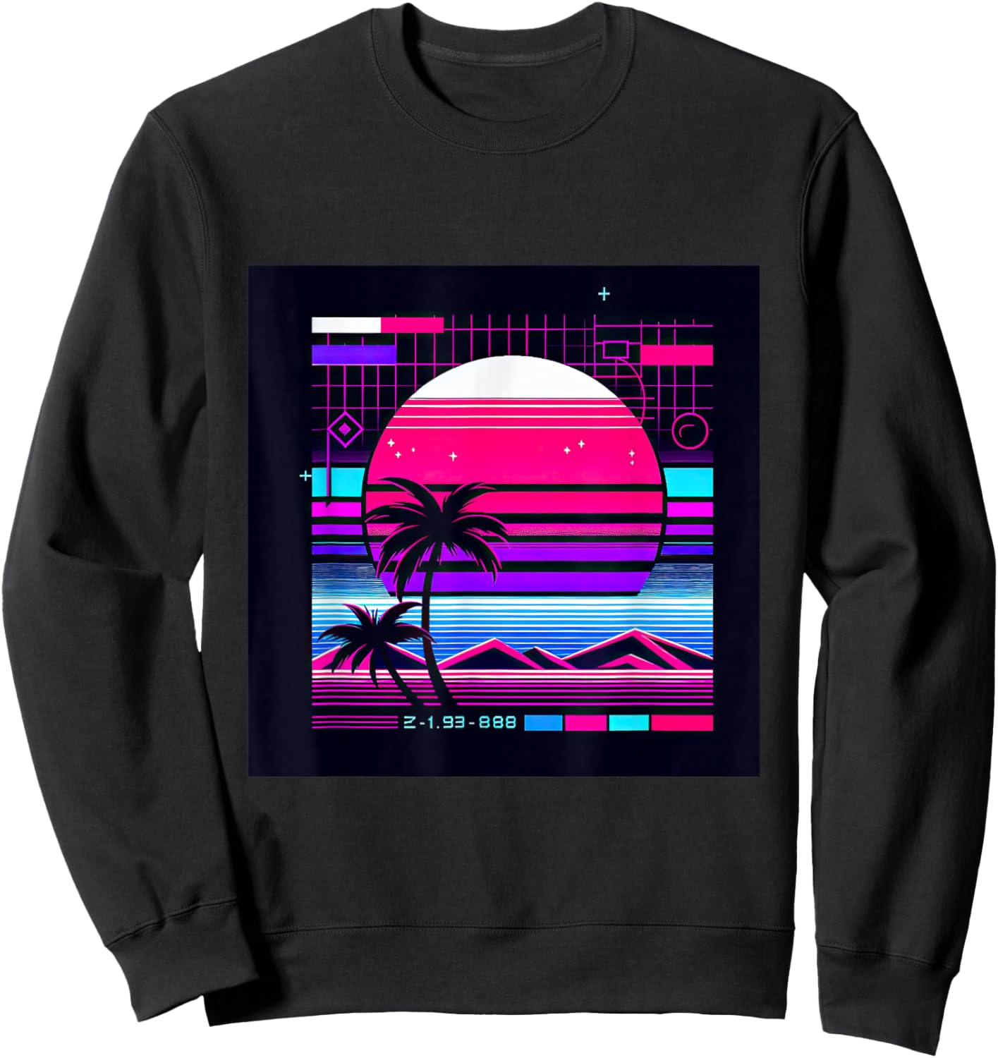 Synthwave Retro Vaporwave Tropical Palm Sunset TV Glitch Sweatshirt - Sweatshirt | Black