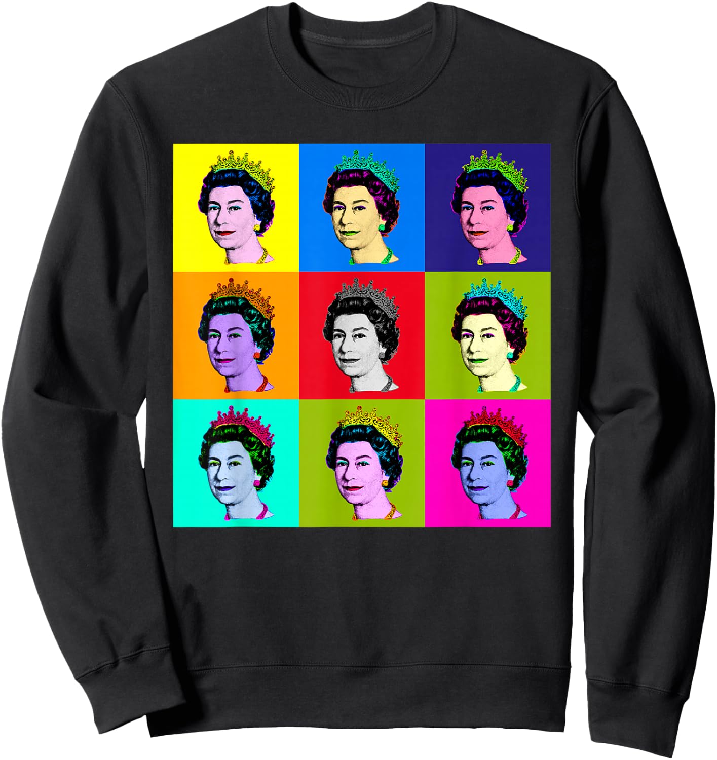 Elizabeth Nine Square Tiles Pop Art Queen of England Sweatshirt - Sweatshirt | Black