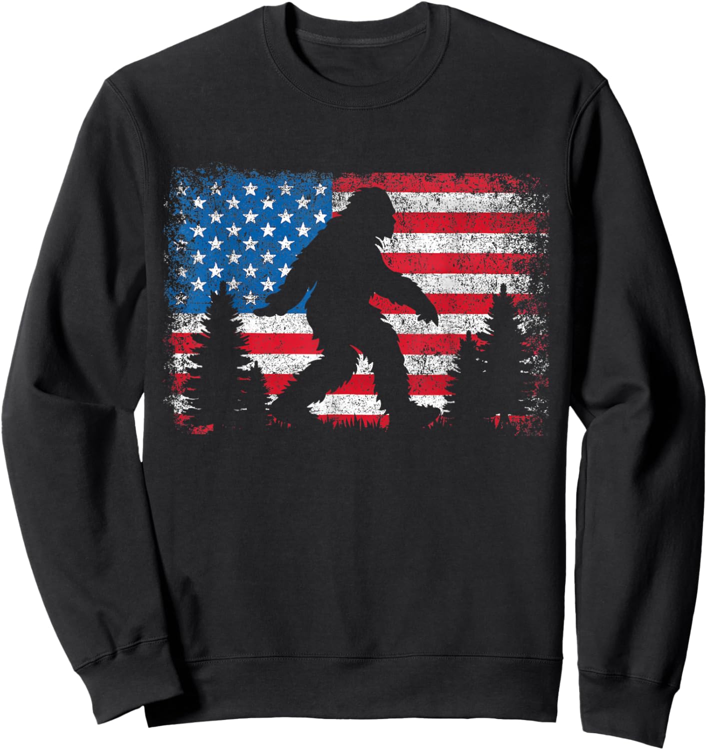 Bigfoot 4th of July American USA Flag Patriotic Kids Sweatshirt - Sweatshirt | Black