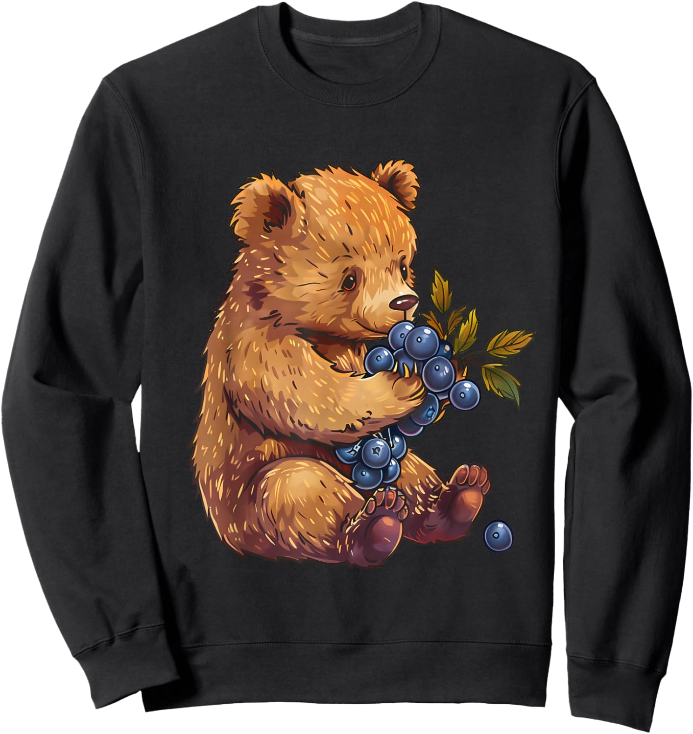 Blueberry Bear Wildlife Berry Fruit Artwork Cute Bear Motif Sweatshirt - Sweatshirt | Black