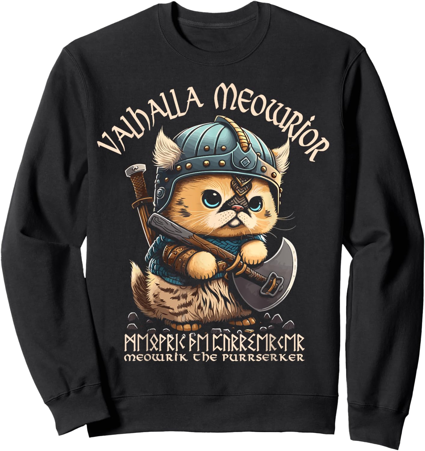 Nordic Norse Valhalla Viking Cat Warrior Men Kids Sweatshirt - Sweatshirt | Black