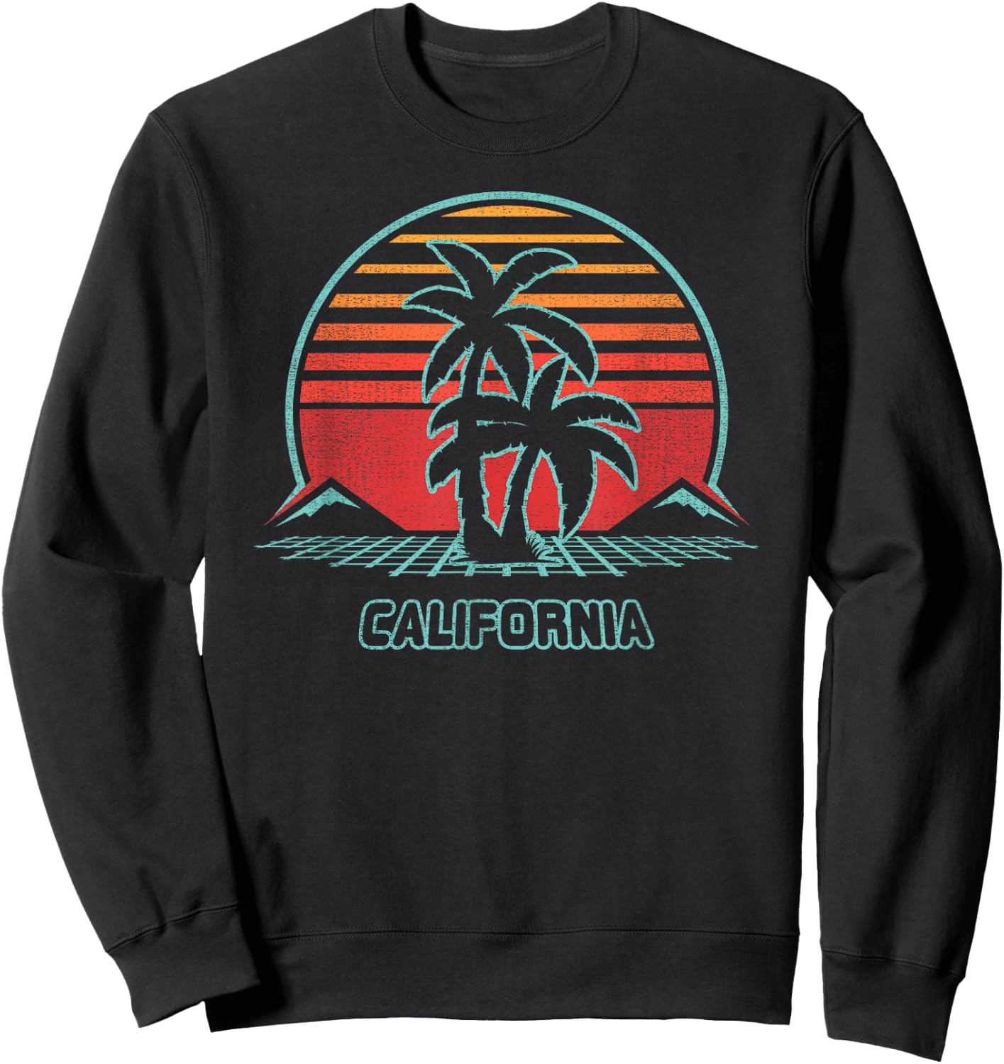 California Retro Palm Tree Beach 80s Style Sweatshirt - Sweatshirt | Black