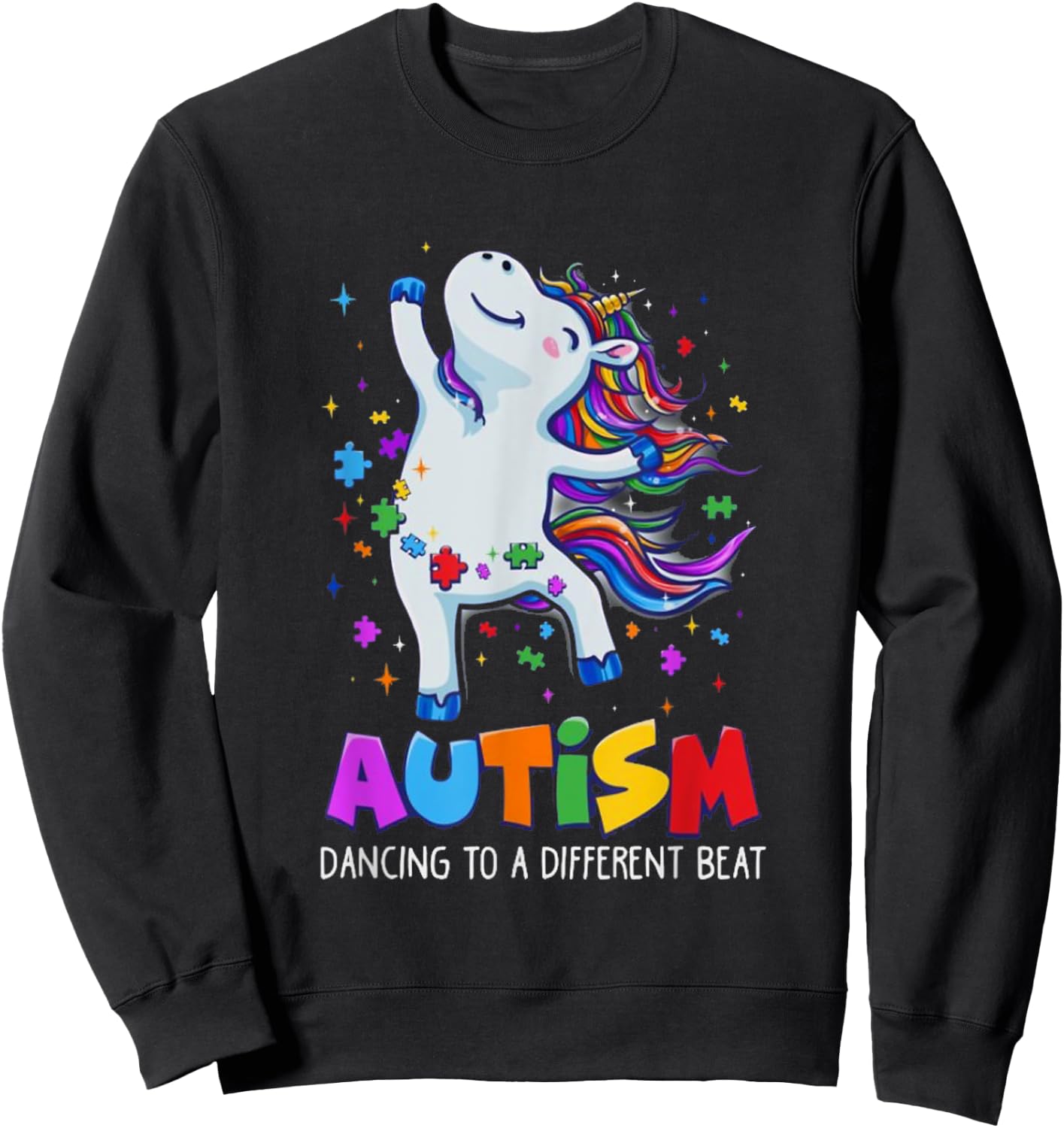 Autism awareness Dabbing unicorn puzzle piece kids t shirt Sweatshirt - Sweatshirt | Black