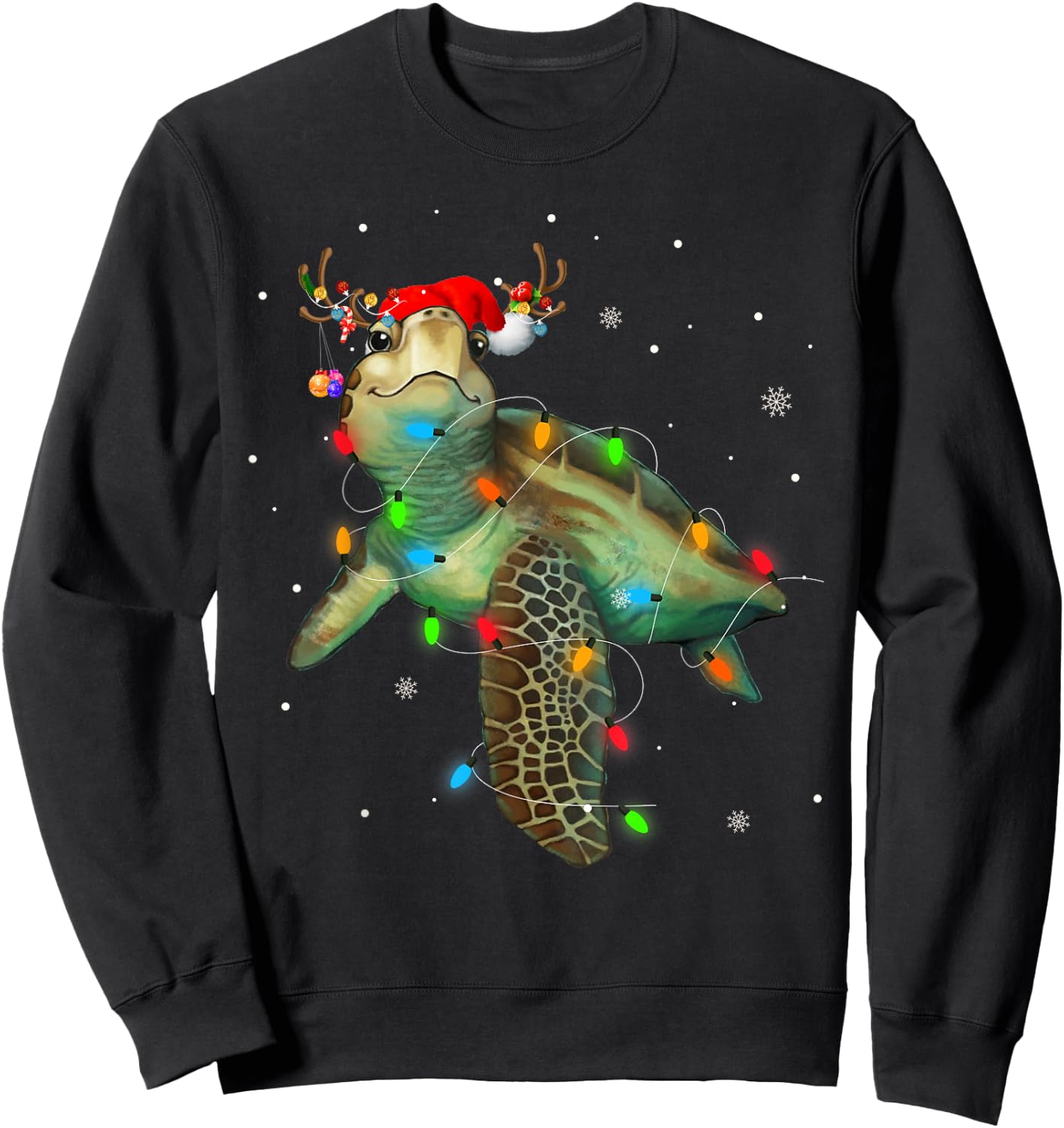 Sea Turtle Christmas Lights Funny Santa Hat Merry Christmas Sweatshirt - Sweatshirt | Black