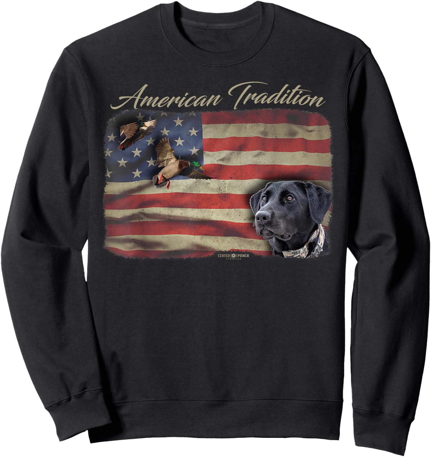 American Tradition Waterfowl Duck Hunting Dog Black Lab Flag Men Women Kids Sweatshirt - Sweatshirt | Black