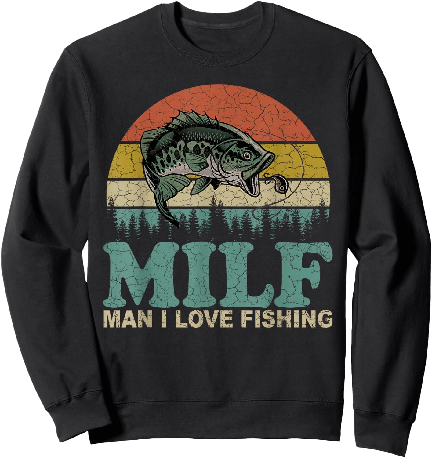 Vintage Milf-Man I Love Fishing Funny Fishing Fisherman Sweatshirt - Sweatshirt | Black