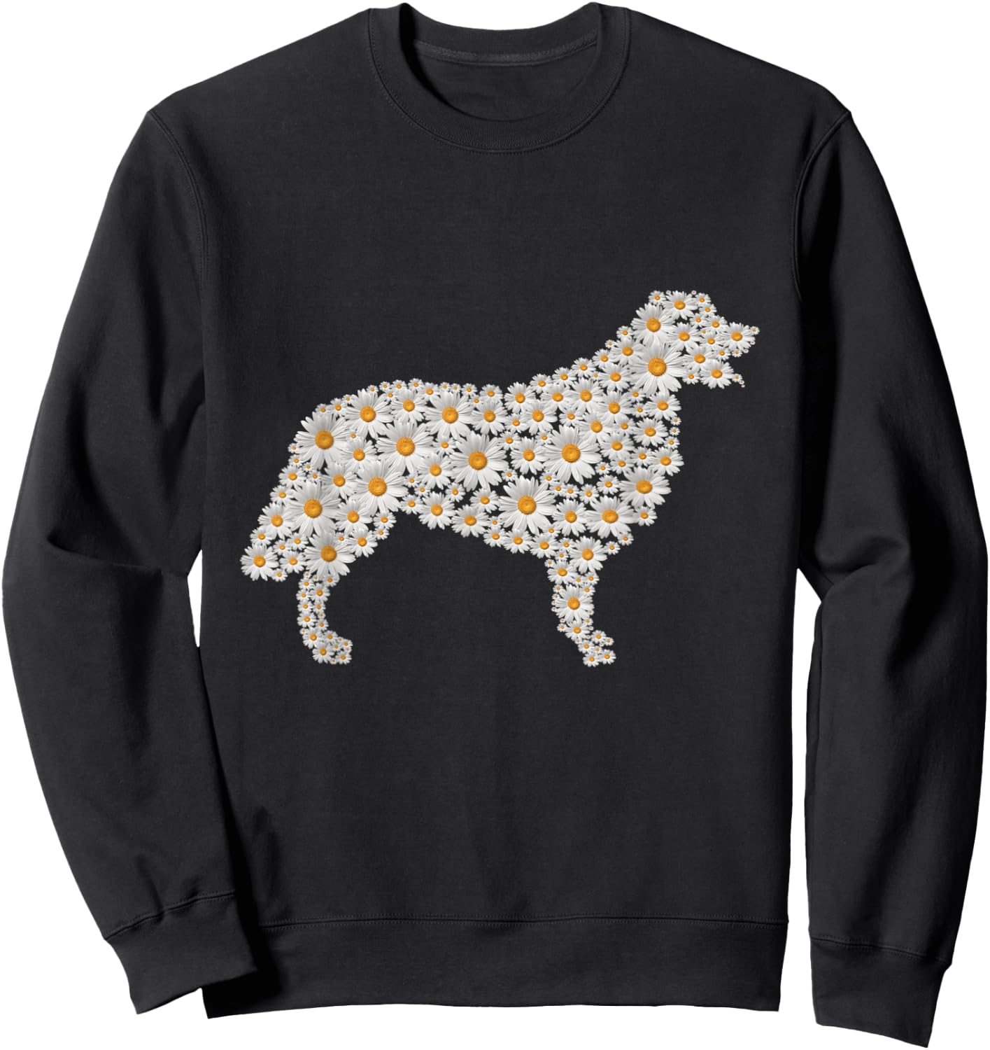 Golden Retriever Dog Print of White Daisy Flowers Women Sweatshirt - Sweatshirt | Black