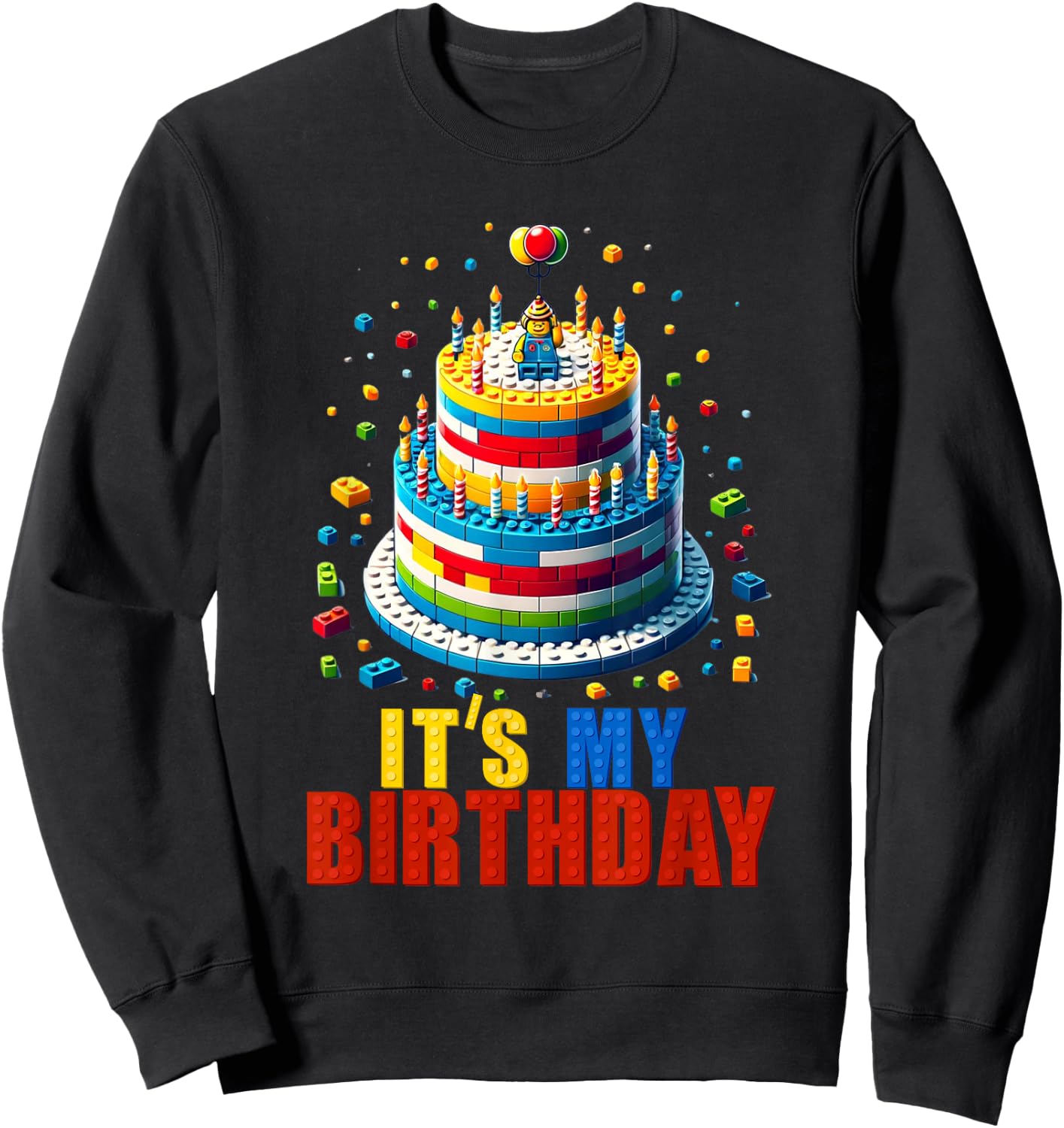 Building Bricks Cake It's My Birthday Boys Girls Build Sweatshirt - Sweatshirt | Black