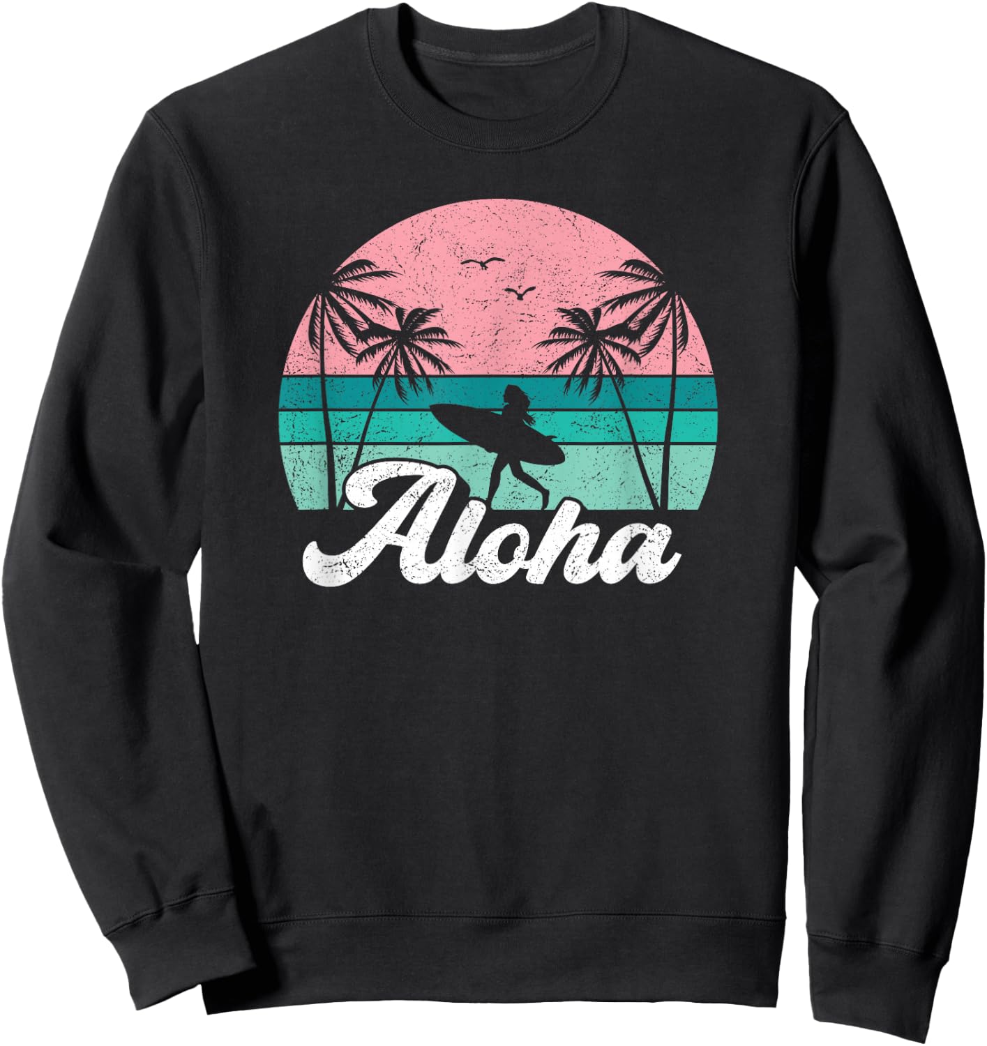Aloha Surfer Girl Hawaii Vintage Hawaiian Surfing Surf Cute Sweatshirt - Sweatshirt | Black