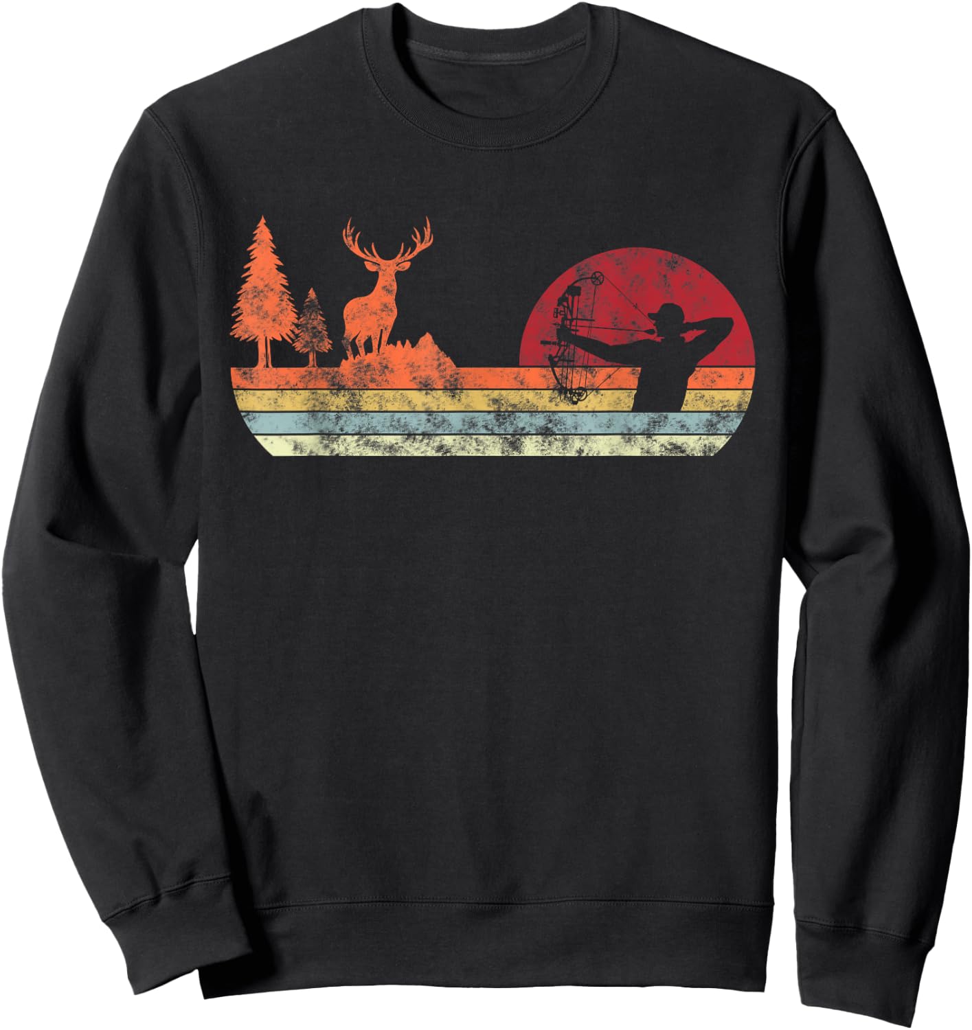 Bow Deer Hunting | Vintage Retro Archery Sweatshirt - Sweatshirt | Black