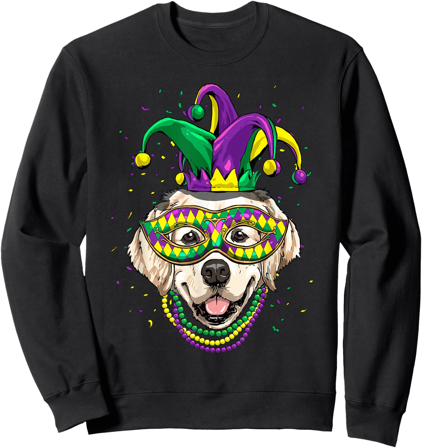 Golden Retriever Dog Lover Cute Mardi Gras Carnival Jester Women Kids Sweatshirt - Sweatshirt | Black