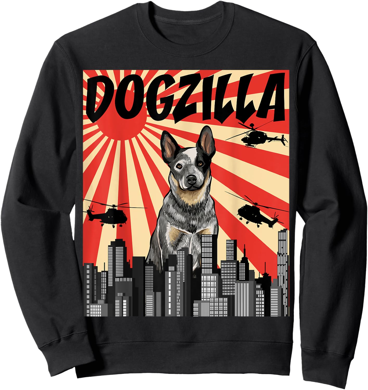 Funny Retro Japanese Dogzilla Australian Cattle Dog Sweatshirt - Sweatshirt | Black