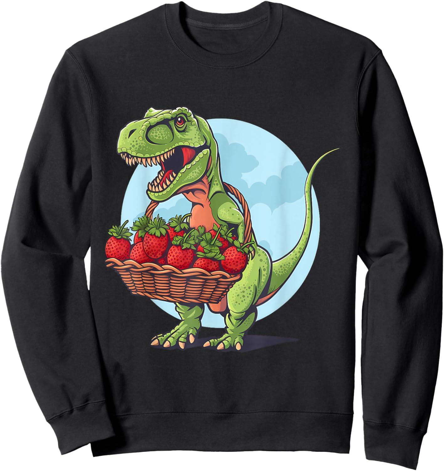 Strawberry Dinosaur Strawberry Fruit Wildlife Drawing Nature Sweatshirt - Sweatshirt | Black