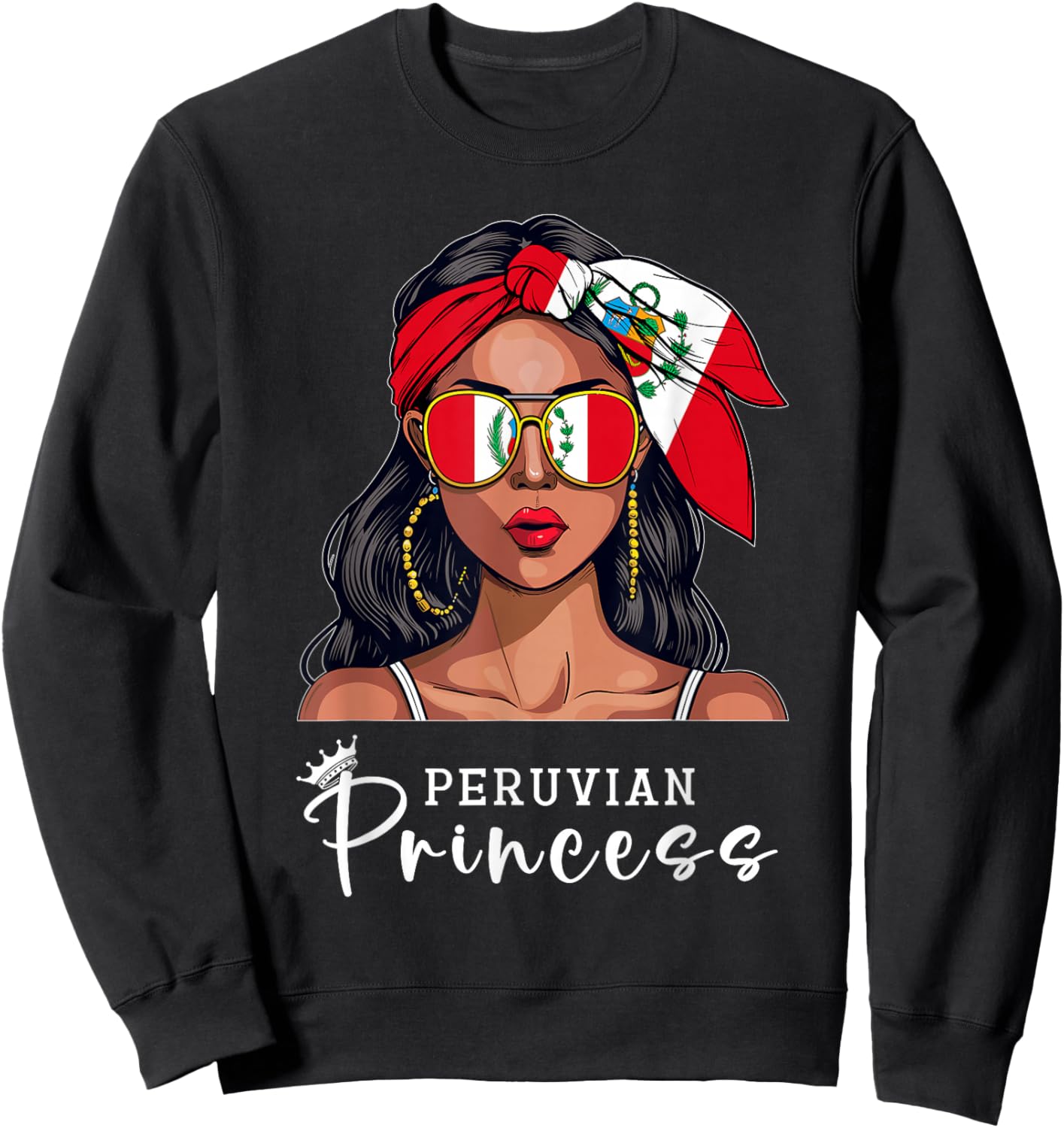Peruvian Souvenirs Products Woman Flag Princess Peru Sweatshirt - Sweatshirt | Black