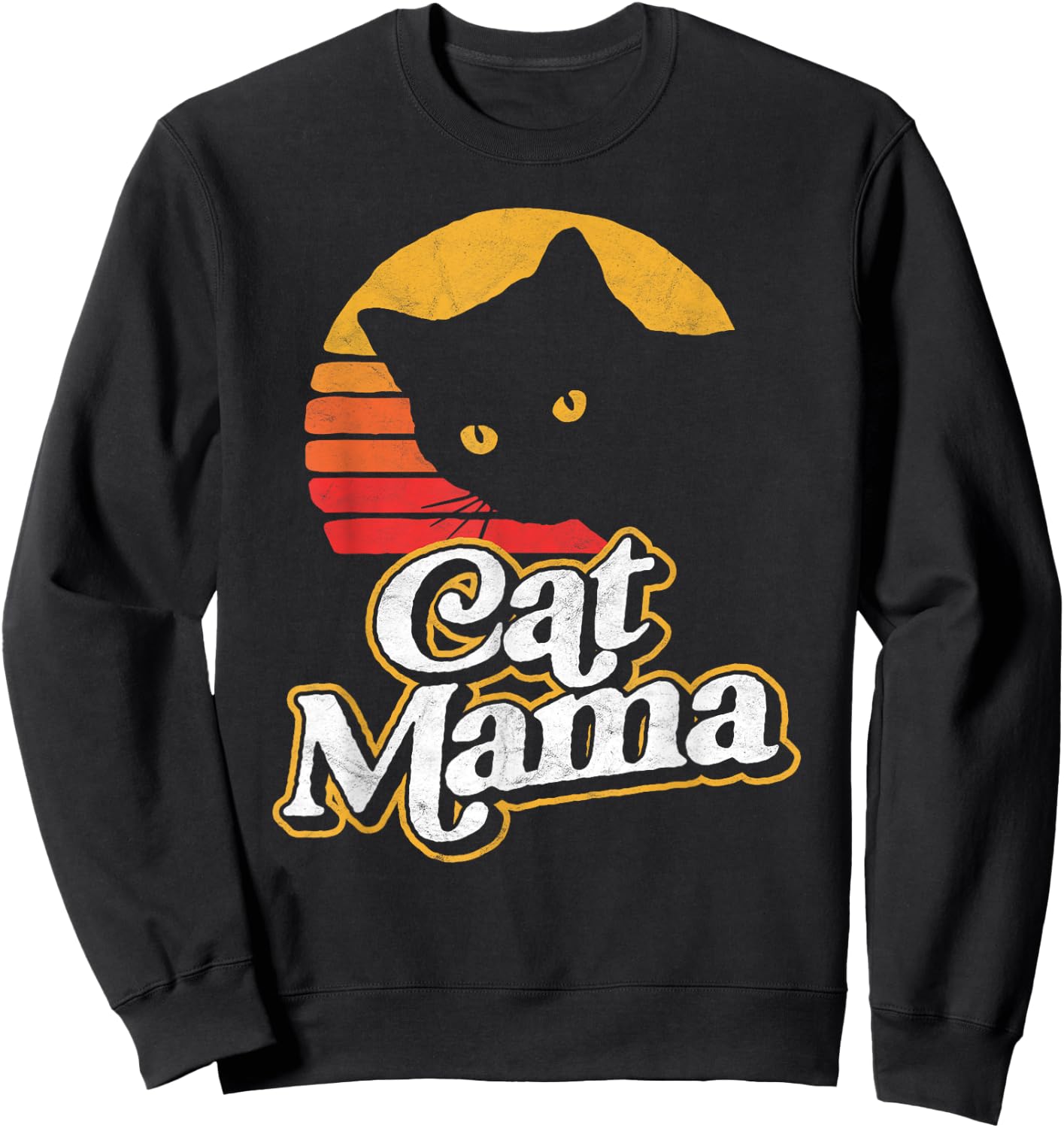 Cat Mama Vintage Eighties Style Cat Retro Distressed Sweatshirt - Sweatshirt | Black