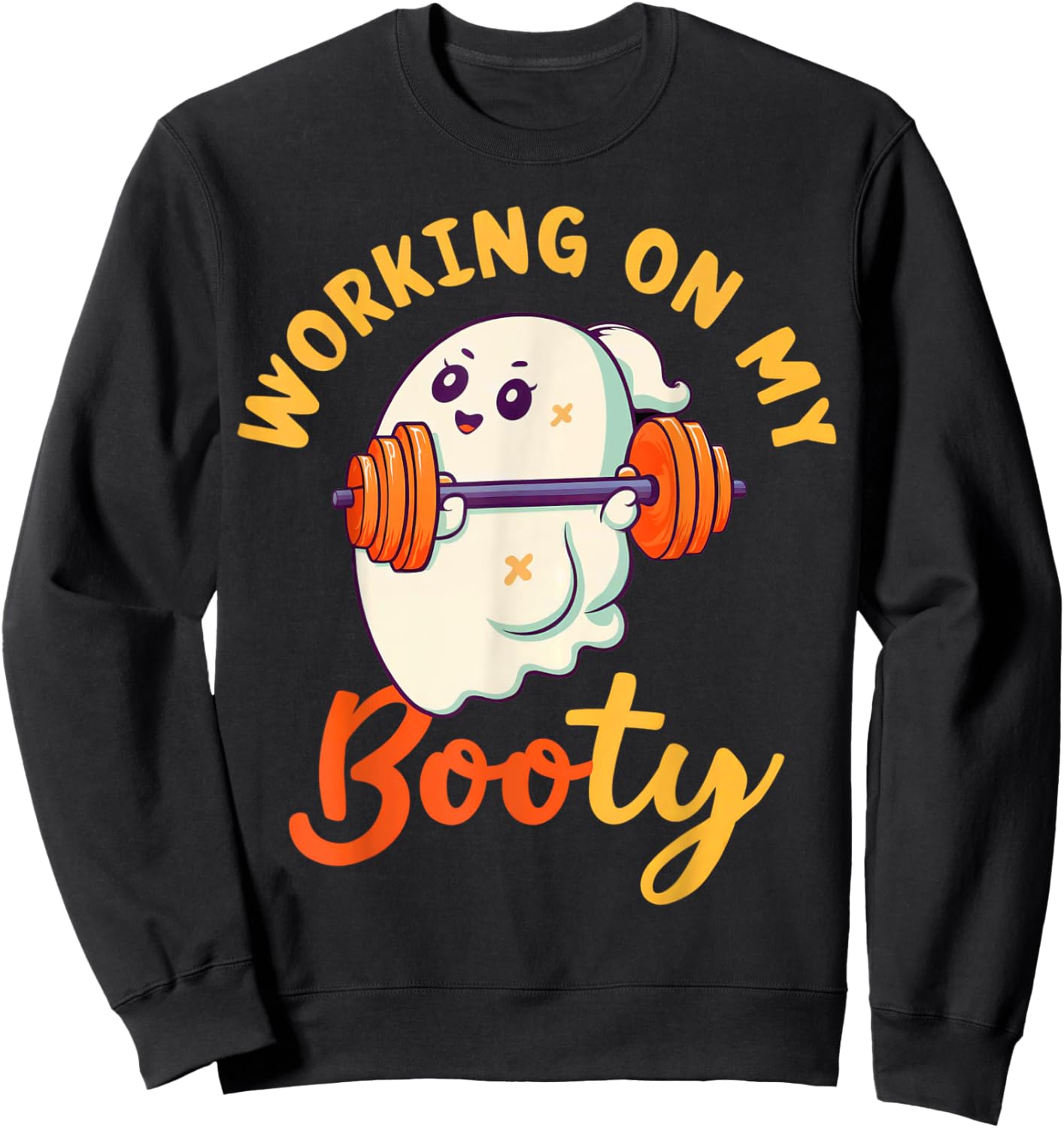 Working On My Booty Boo-Ty Funny Halloween Gym Ghost Sweatshirt - Sweatshirt | Black