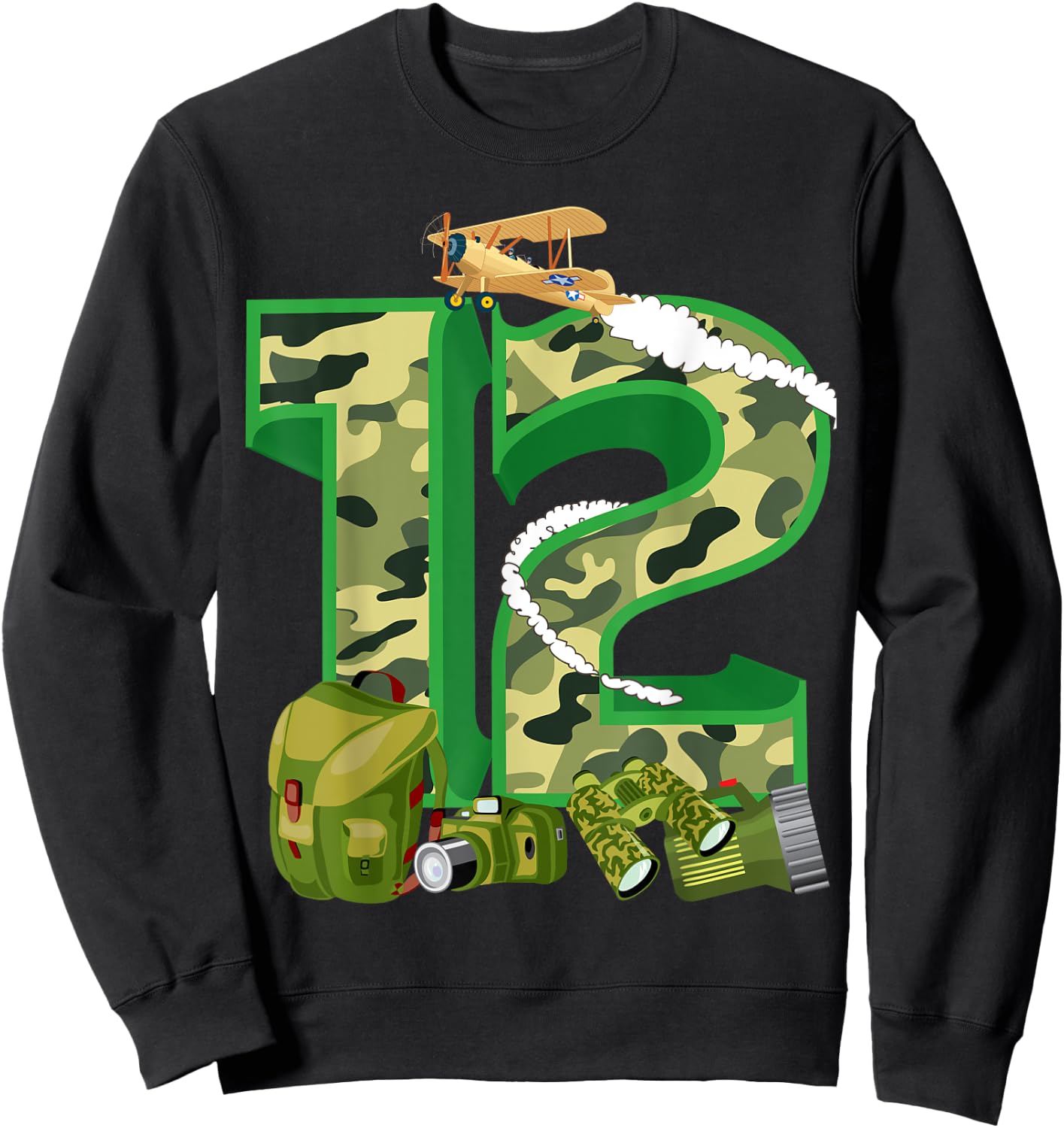 Funny Camouflage 12th Birthday Gift Boys Girls Cool Army Sweatshirt - Sweatshirt | Black