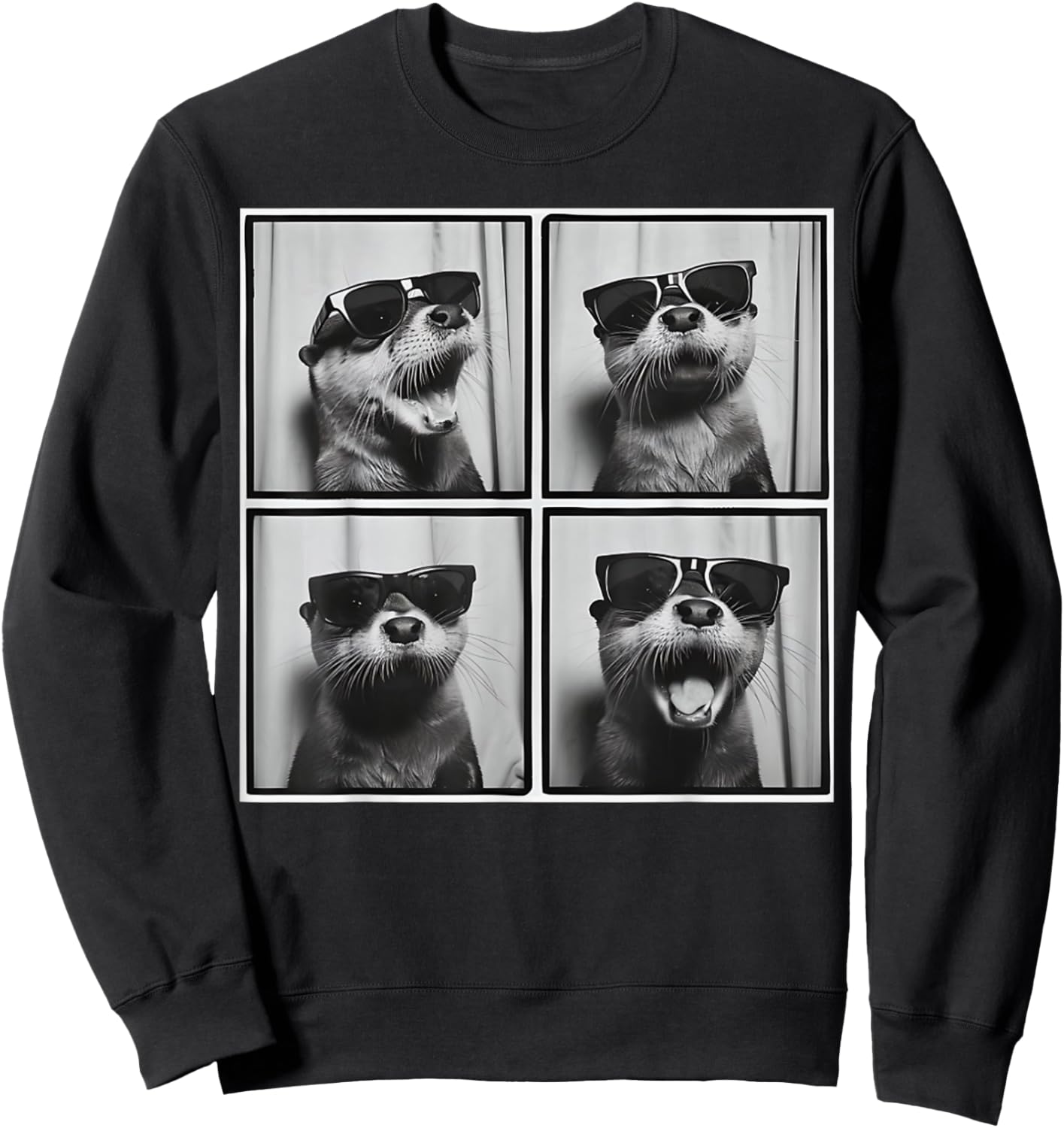 Funny Black and White Otter Smile Selfie Otters Face Picture Sweatshirt - Sweatshirt | Black
