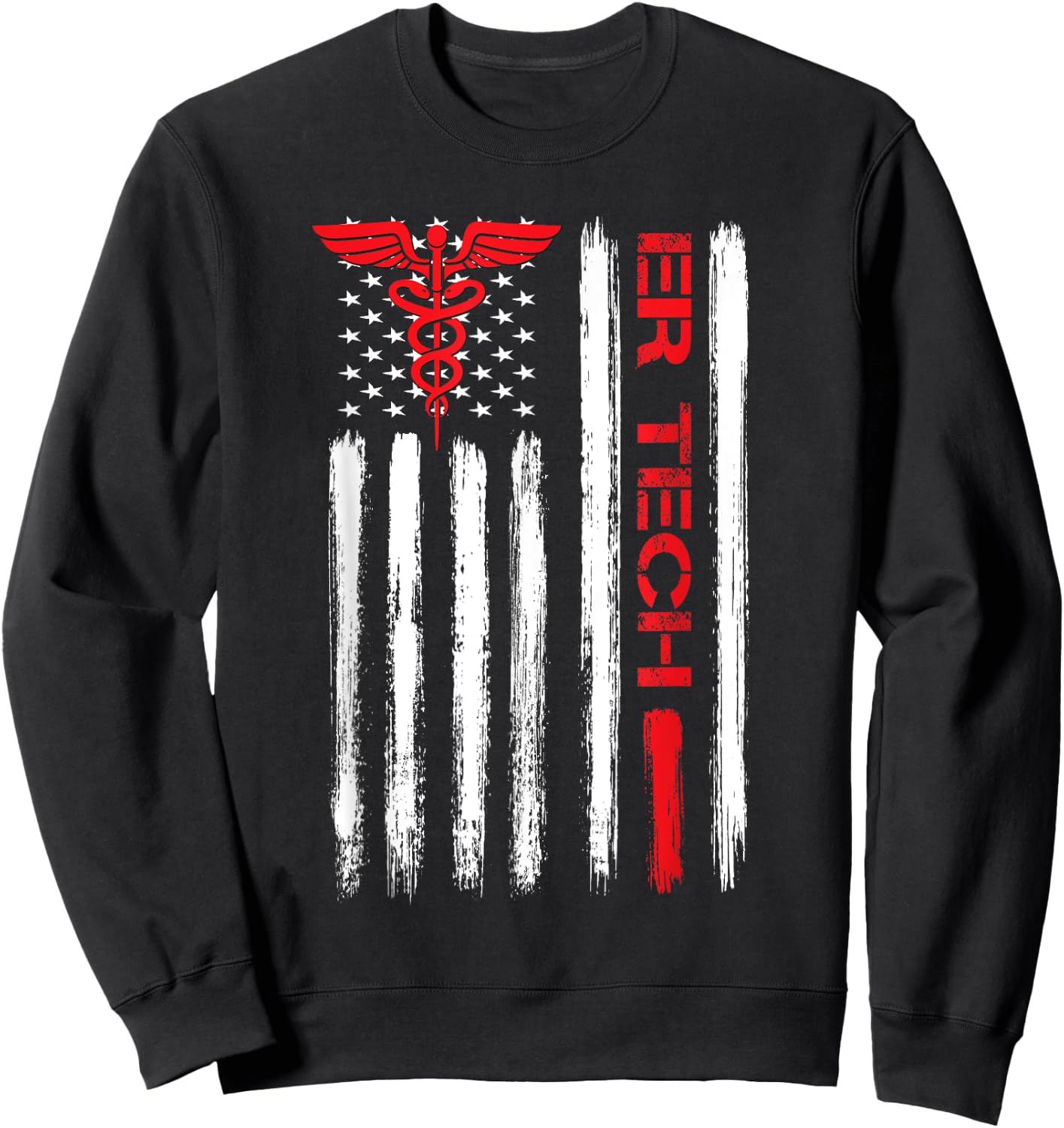 ER Tech US Flag Emergency room technologists technicians Sweatshirt - Sweatshirt | Black