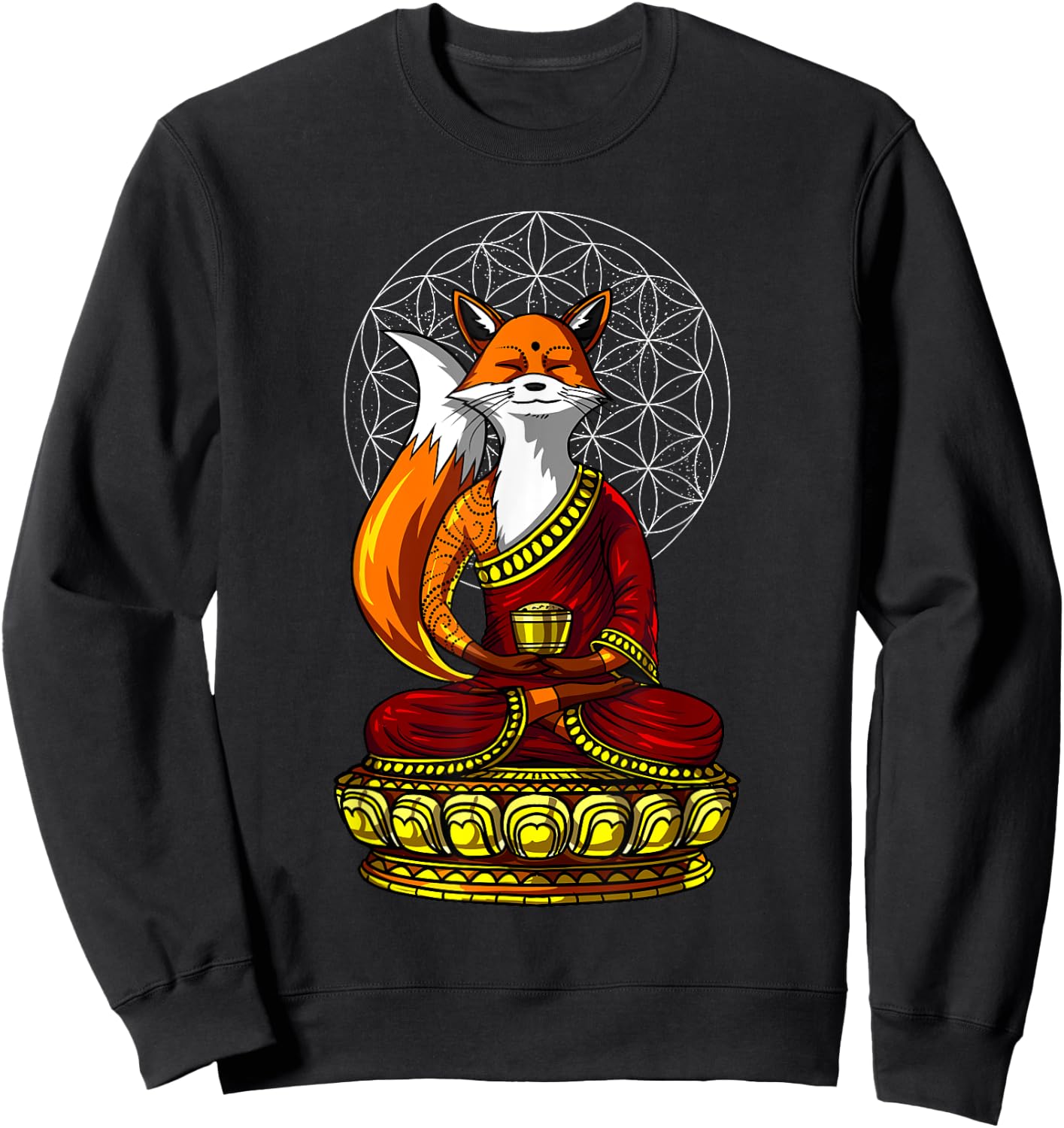 Fox Buddha Zen Yoga Meditation Funny Animal Spiritual Sweatshirt - Sweatshirt | Black