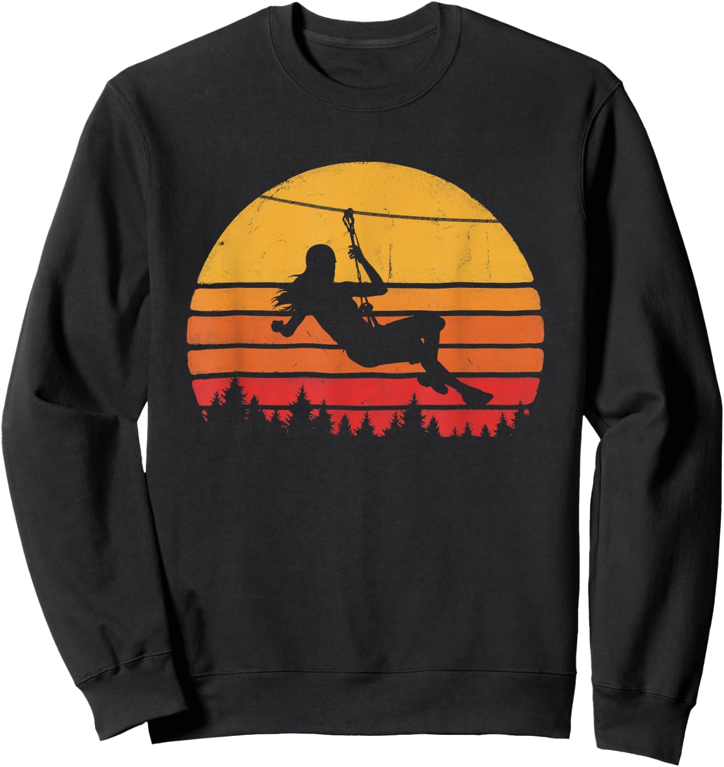 Zipline Girl Retro Graphic Zip Wire Sunset Sweatshirt - Sweatshirt | Black