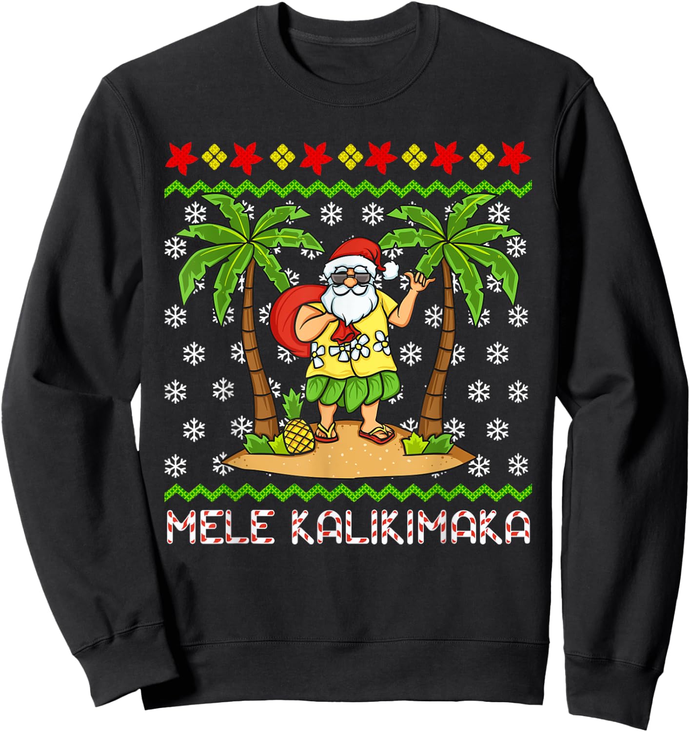 Mele Kalikimaka Hawaiian Christmas In July Hawaii Santa Sweatshirt - Sweatshirt | Black