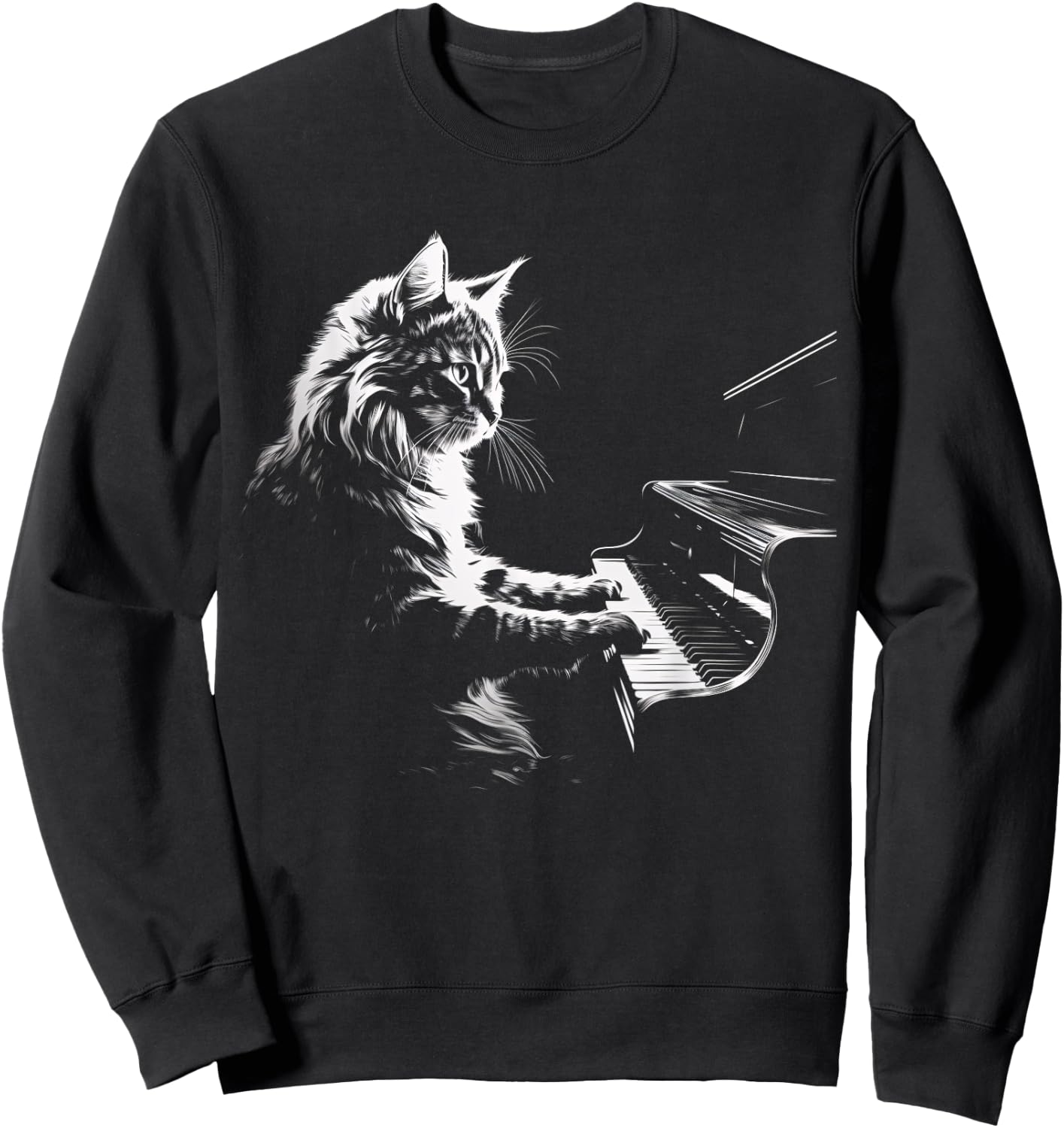 Cat Playing Piano Vintage Jazz Musician Pianist Sweatshirt - Sweatshirt | Black