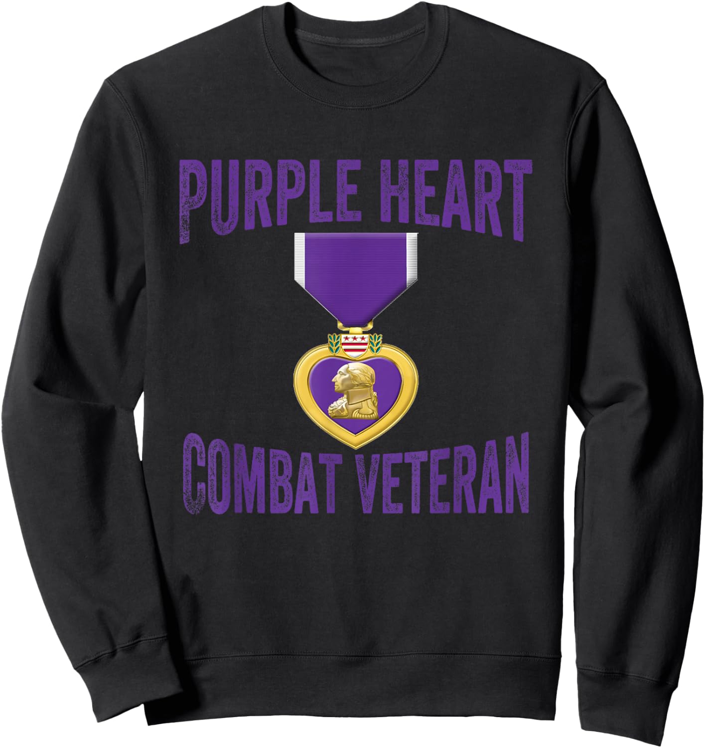 Purple Heart Combat Veteran - purple heart medal Sweatshirt - Sweatshirt | Black