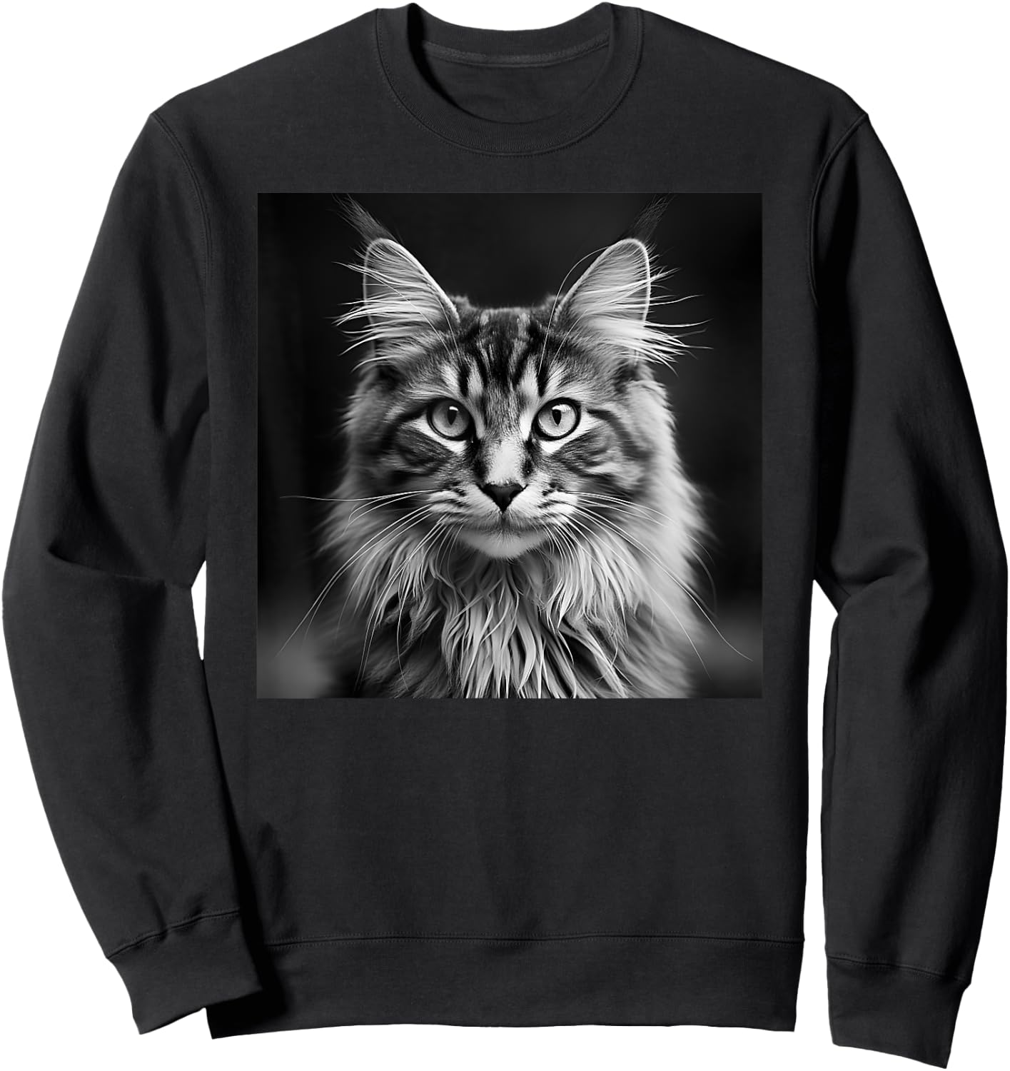 Maine Coon Cat Cinematic Black And White Photography Sweatshirt - Sweatshirt | Black